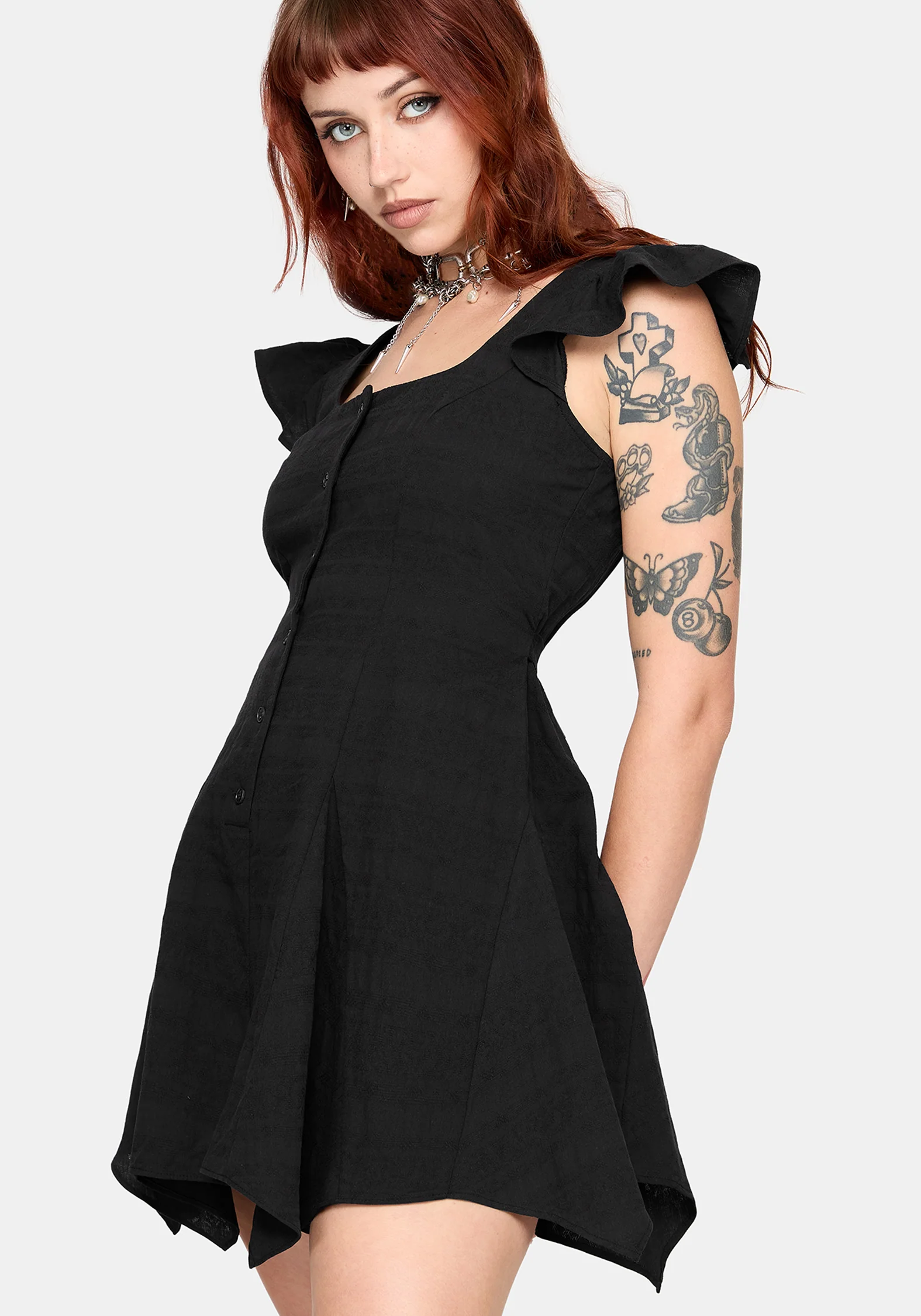 Elindra Ruffle Neck Button Up Playsuit - Image 3