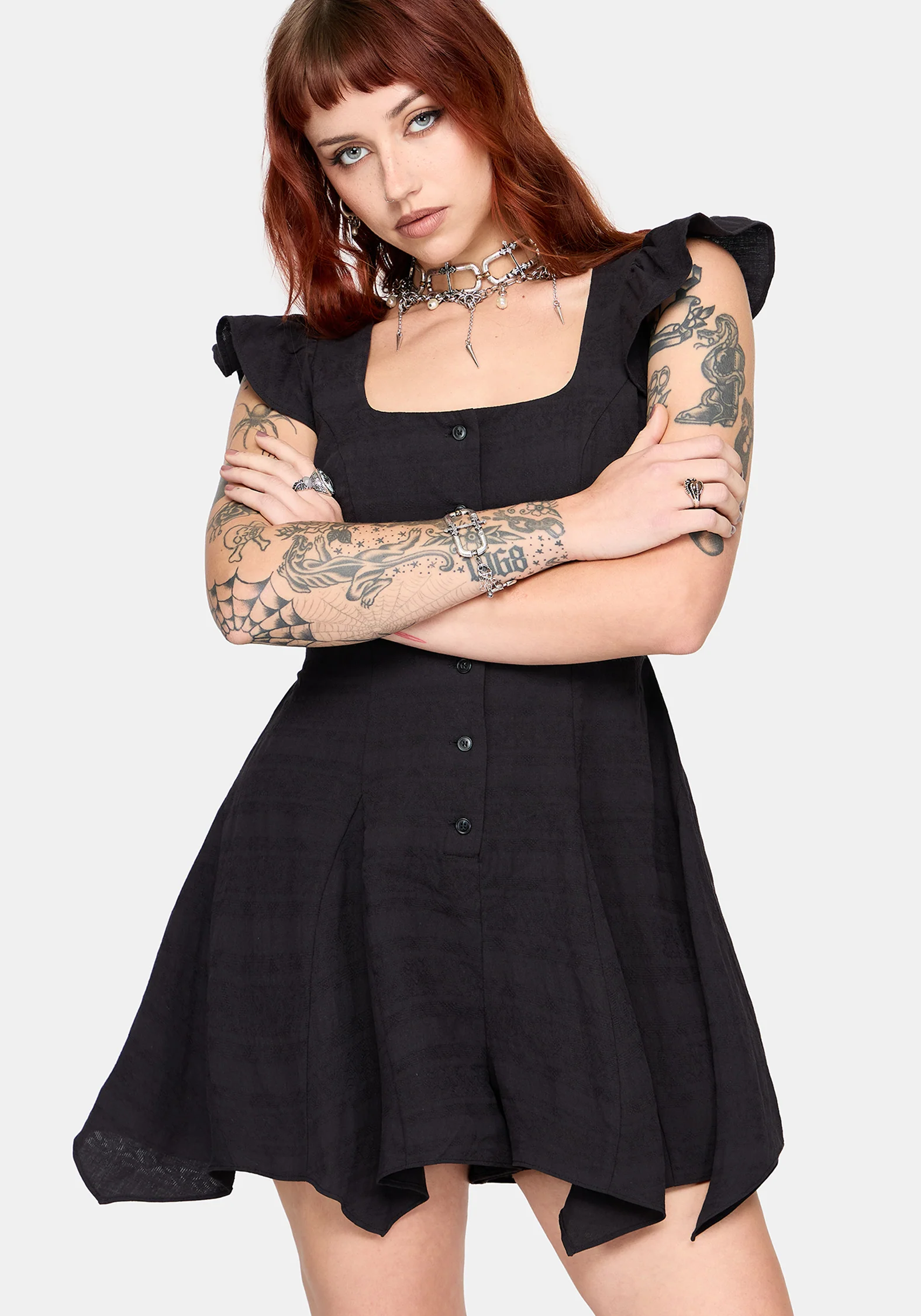 Elindra Ruffle Neck Button Up Playsuit - Image 6