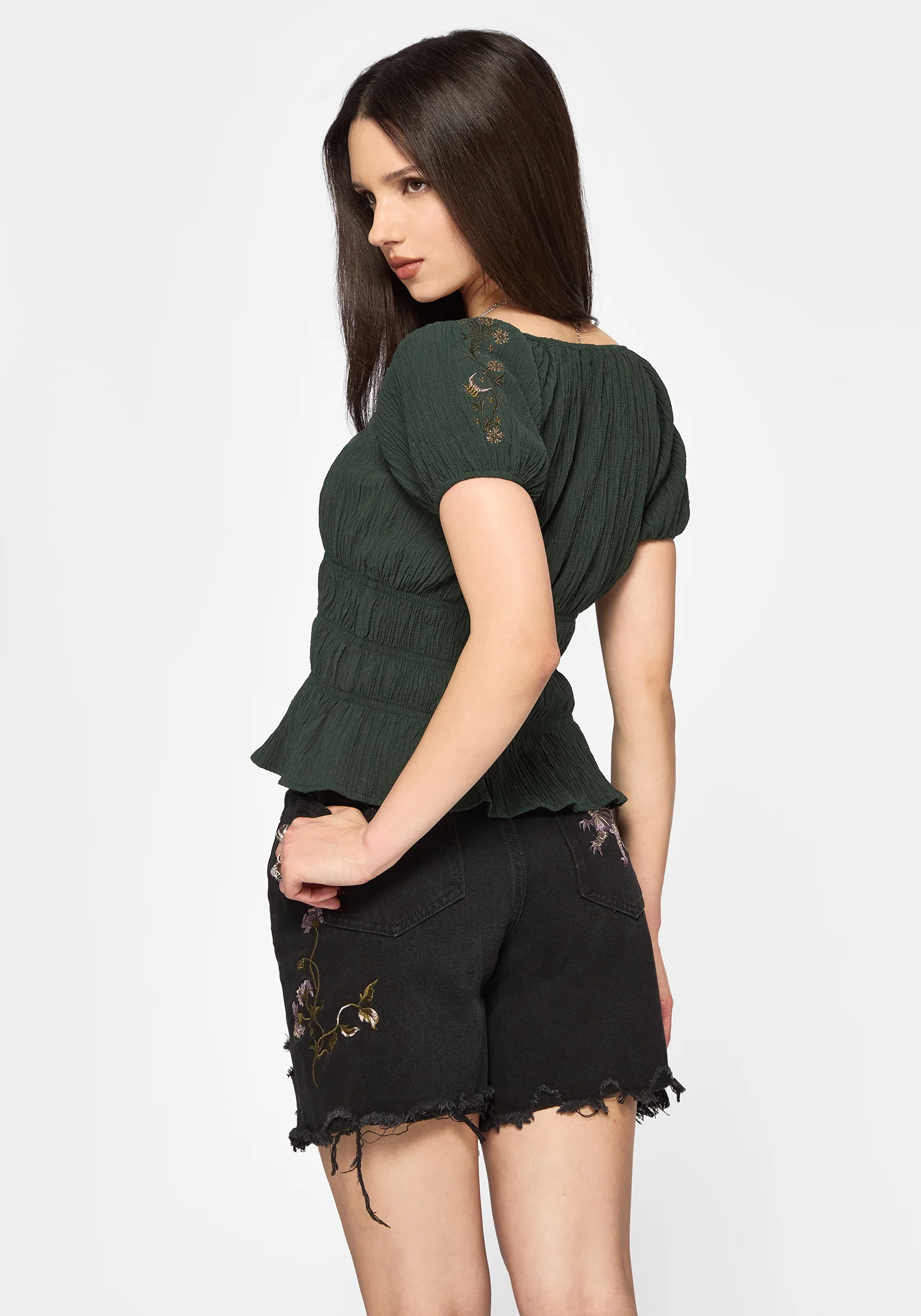 Elio Crinkle Embroidered Top - Image 3