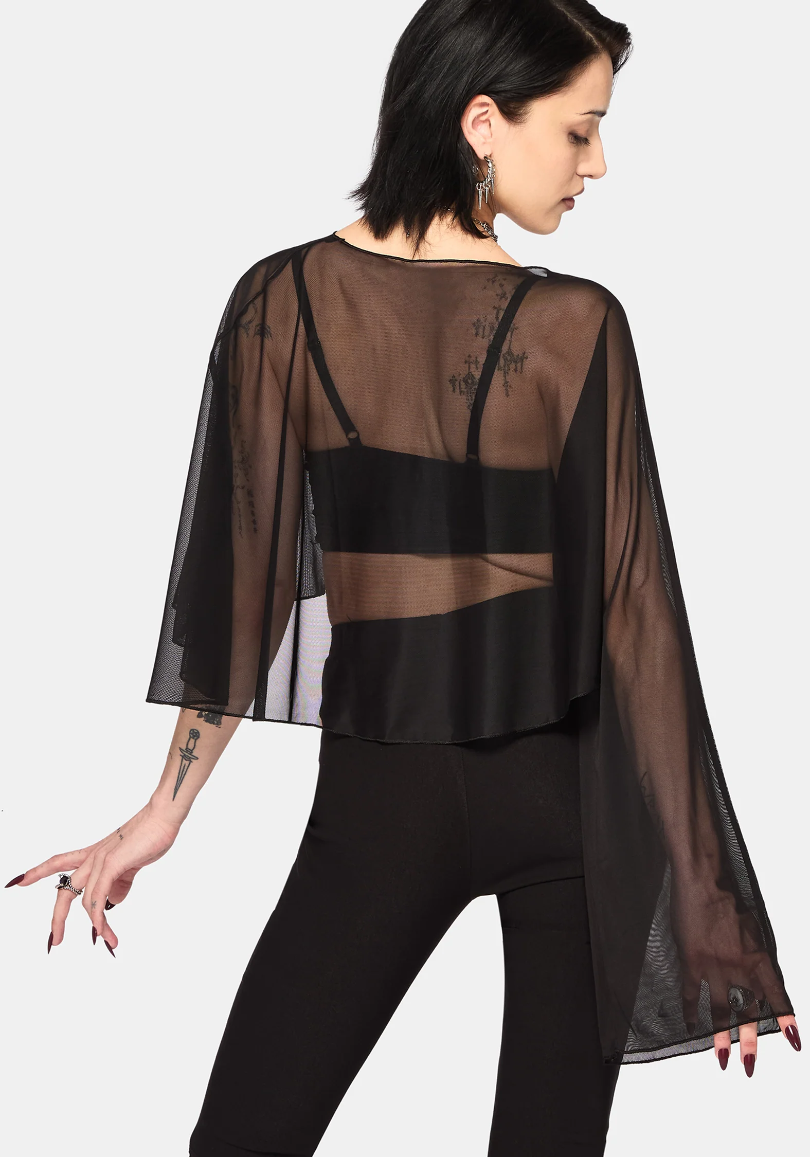 Emmie Black Mesh Poncho - Image 3