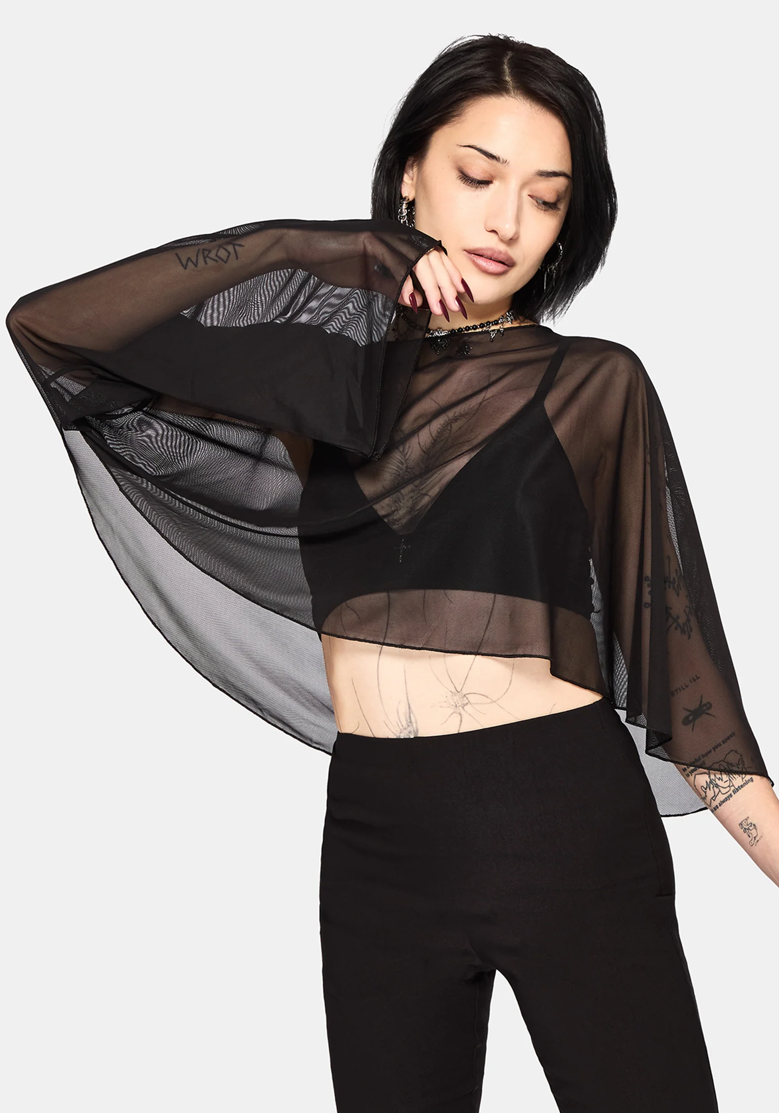 Emmie Black Mesh Poncho - Image 6