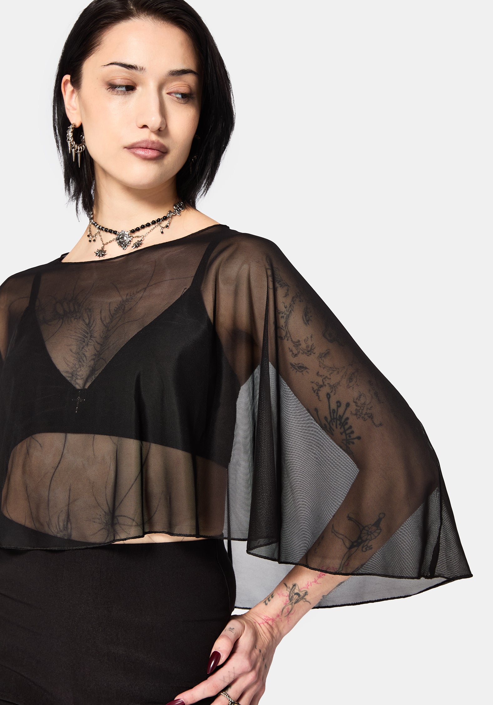Emmie Black Mesh Poncho - Image 7