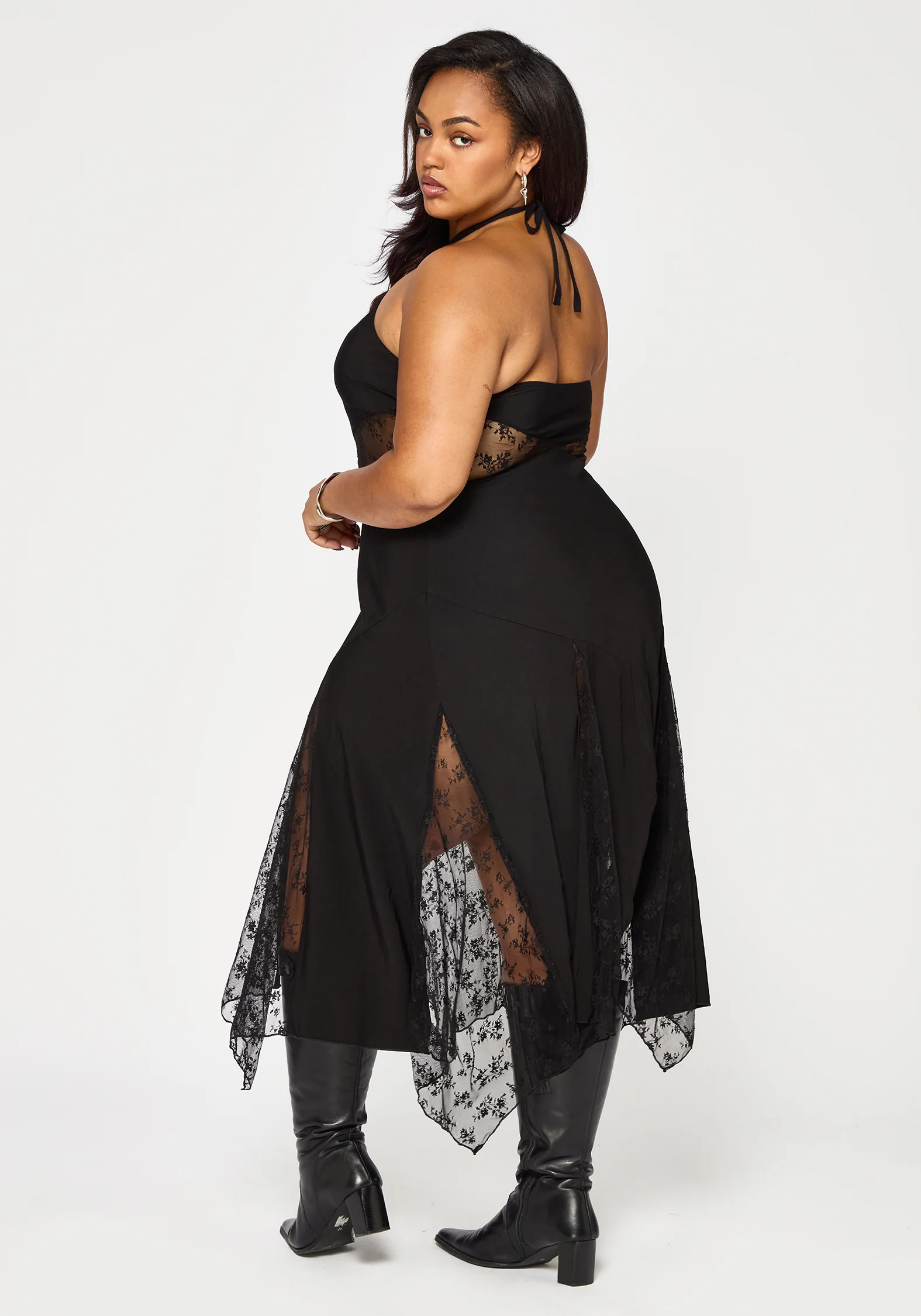 Endora Lace Side Panel Halterneck Maxi Dress - Image 11