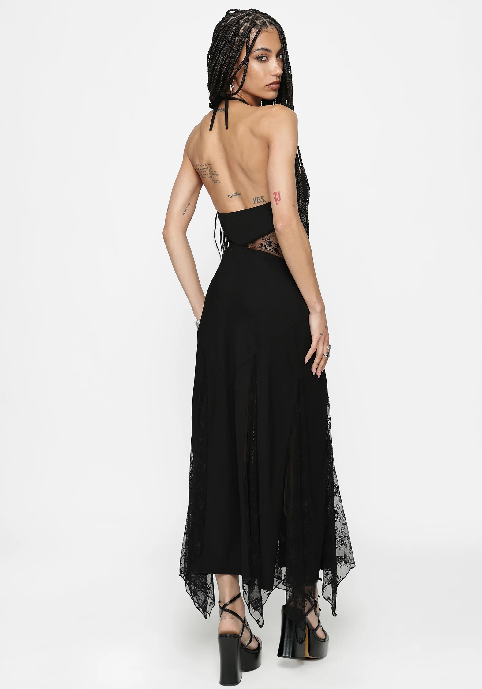 Endora Lace Side Panel Halterneck Maxi Dress - Image 3