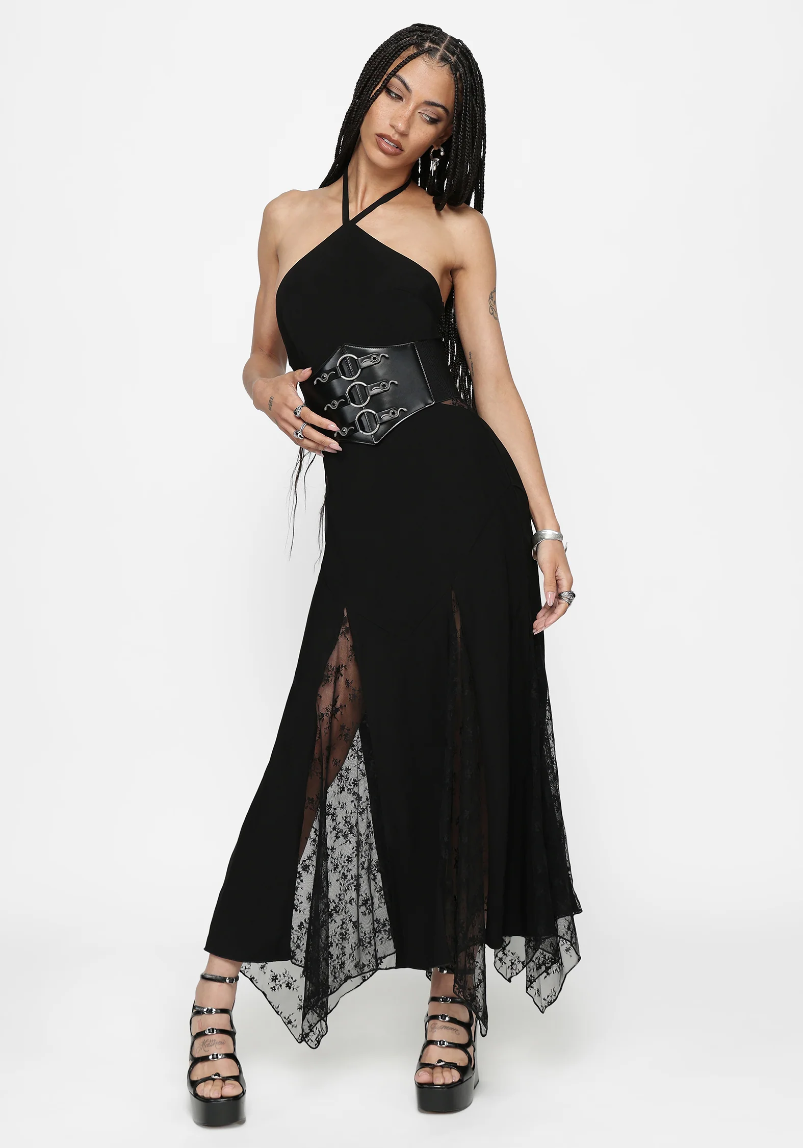 Endora Lace Side Panel Halterneck Maxi Dress - Image 6