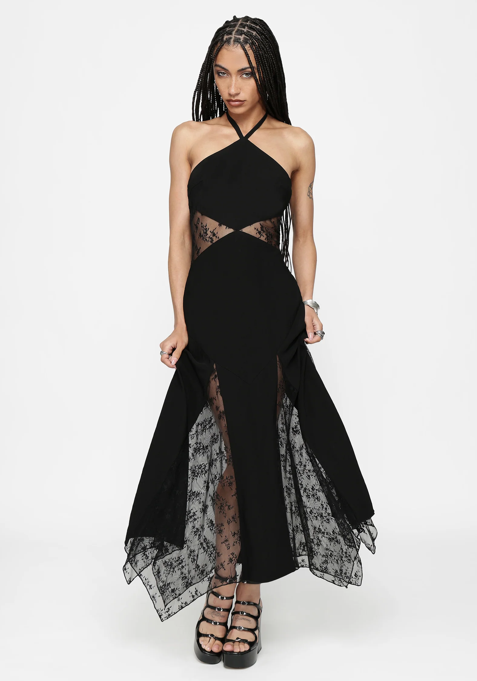 Endora Lace Side Panel Halterneck Maxi Dress - Image 8