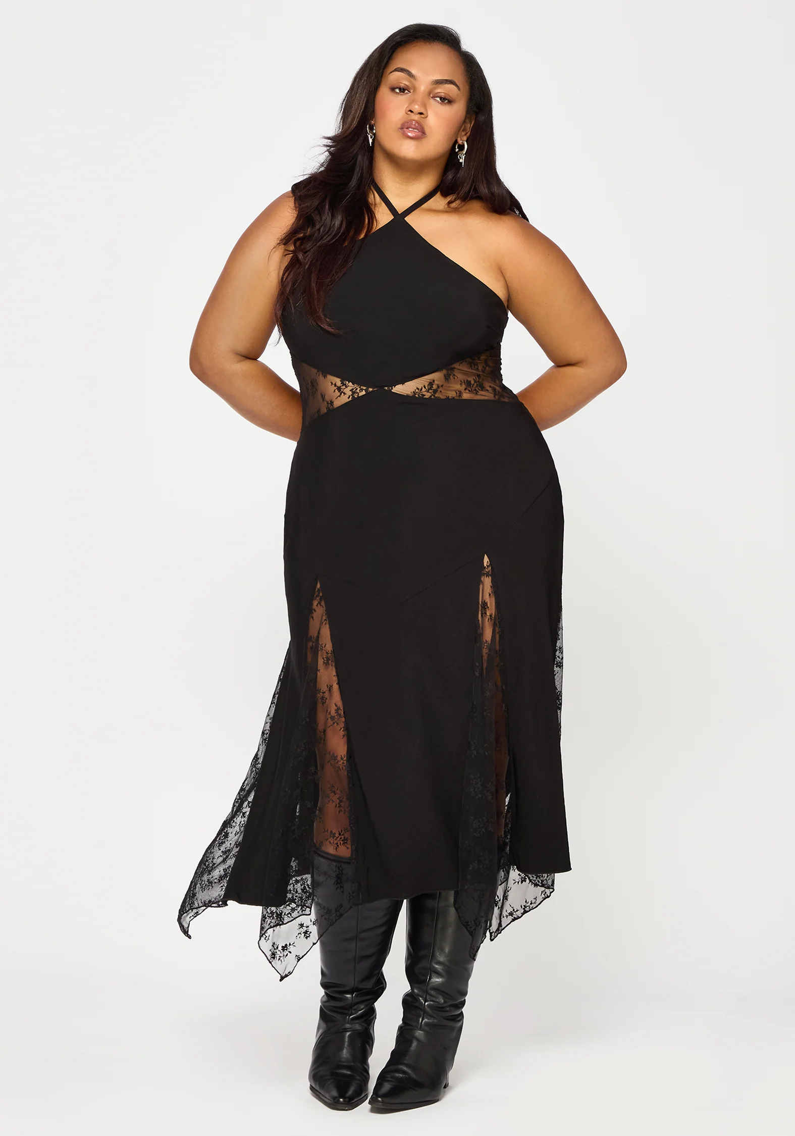 Endora Lace Side Panel Halterneck Maxi Dress - Image 9