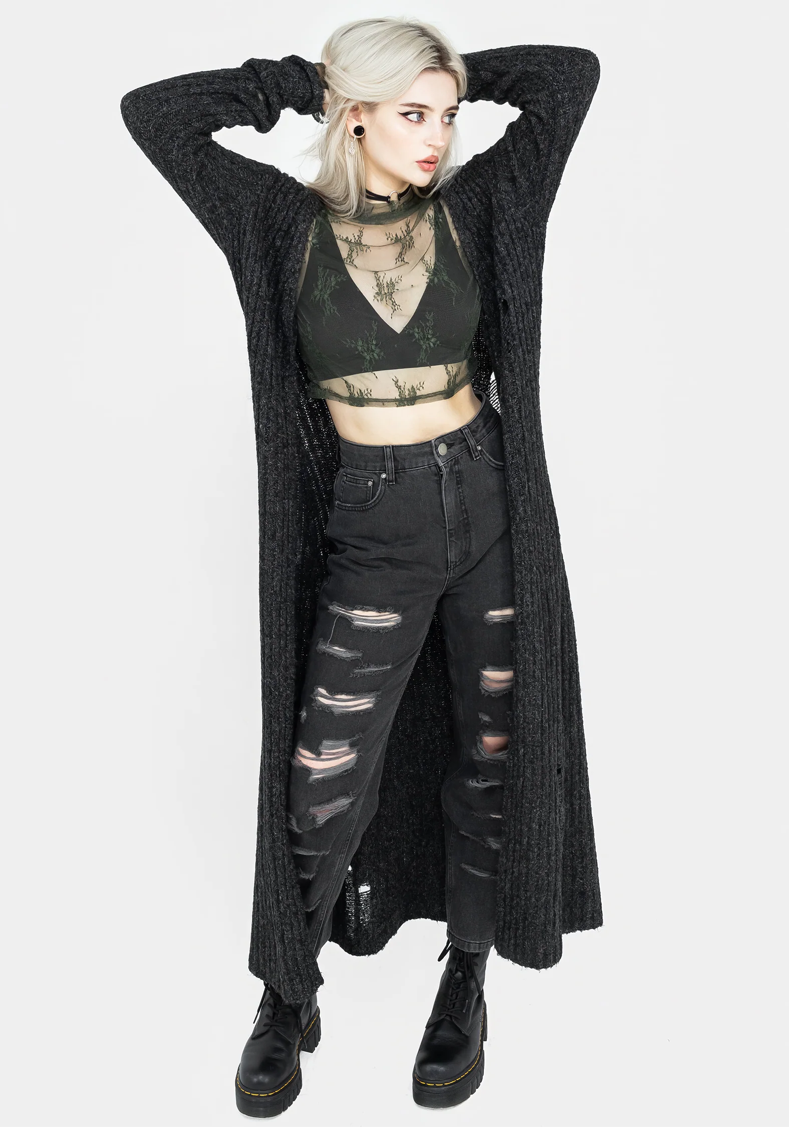 Eternal Lace Long Sleeve Crop Top - Green - Image 7