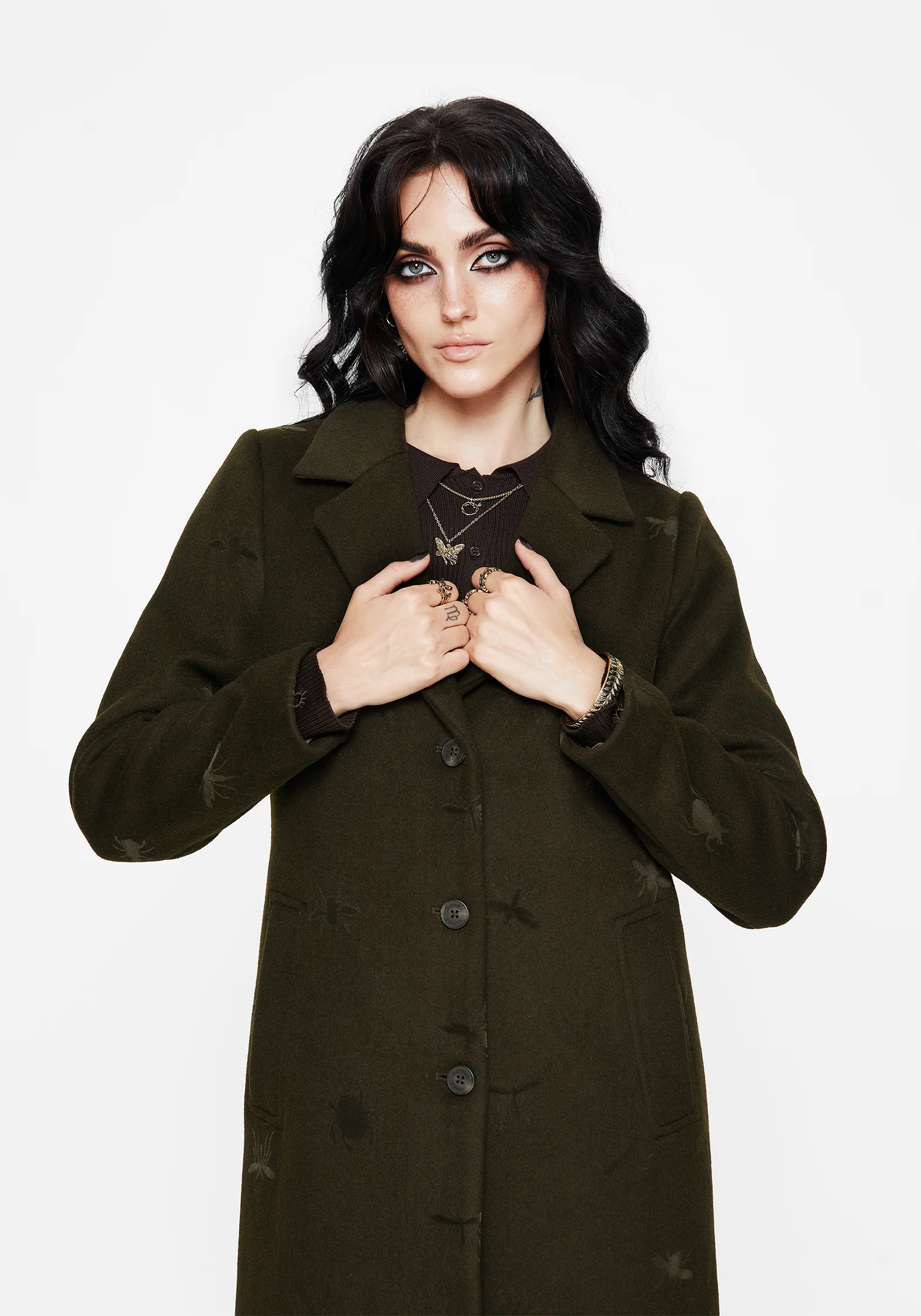 Evelyn Wool-Blend Bug Embossed Longline Coat - Image 5