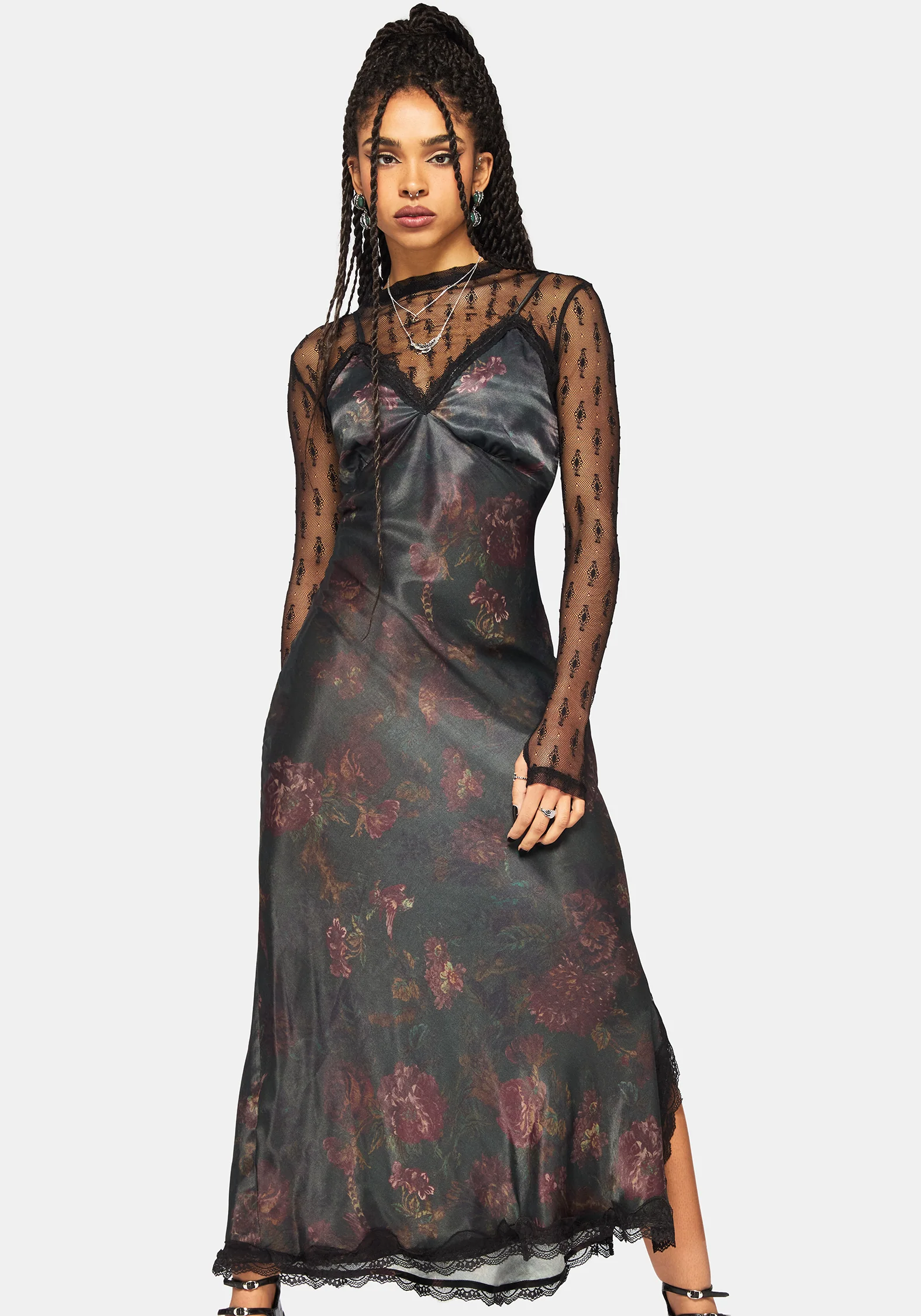 Everbloom Floral Satin Lace Cami Midaxi Dress - Image 4
