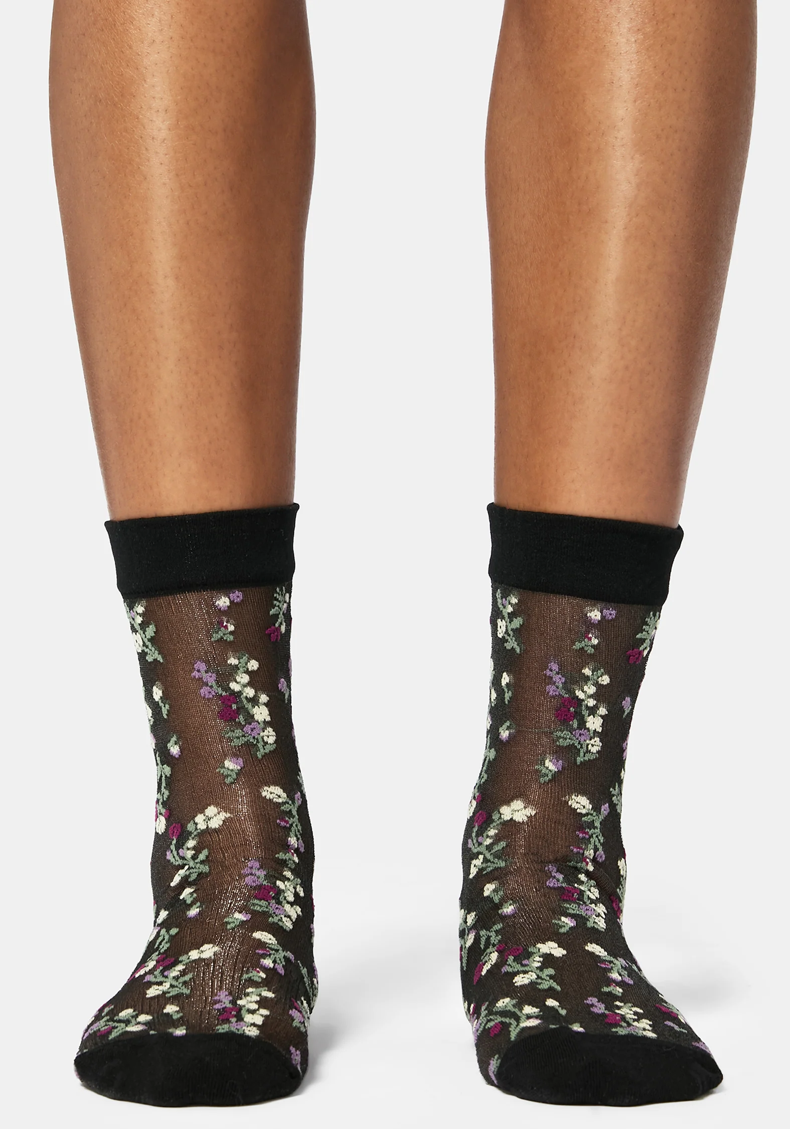 Everblooming Floral Mesh Socks - Purple - Image 5