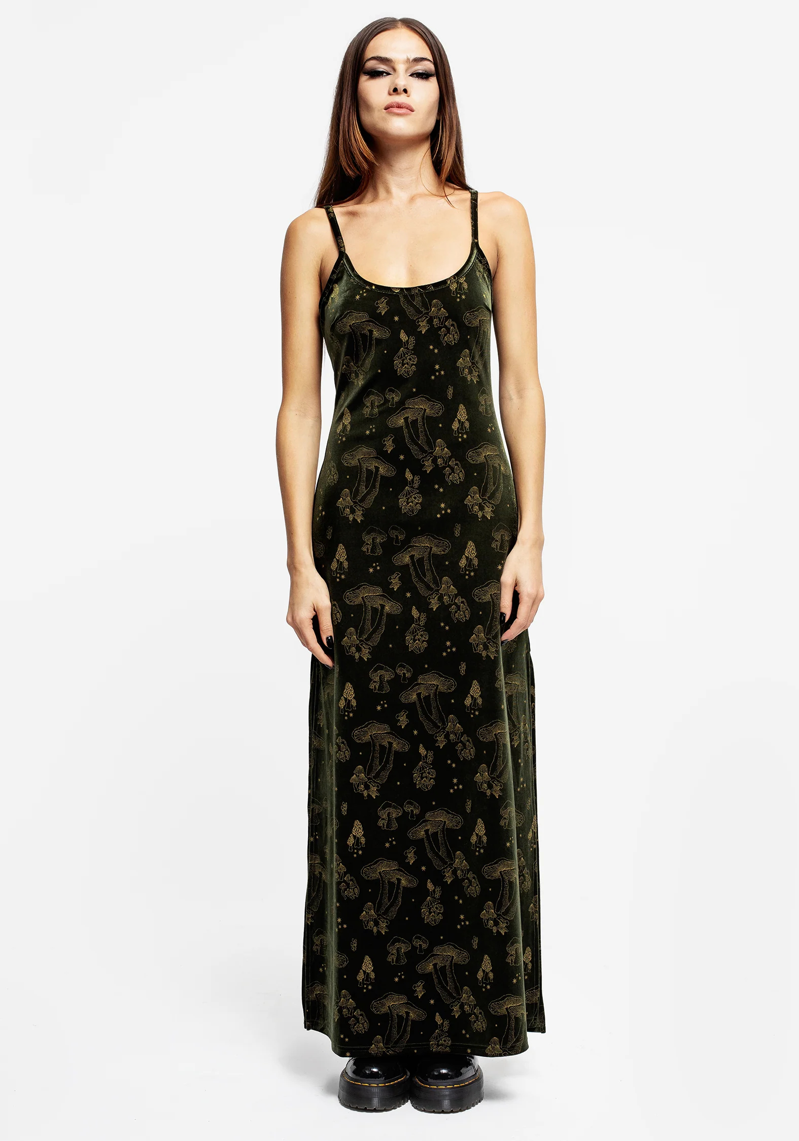 Faefire Foil Print Velour Maxi Slip Gown - Green - Image 4