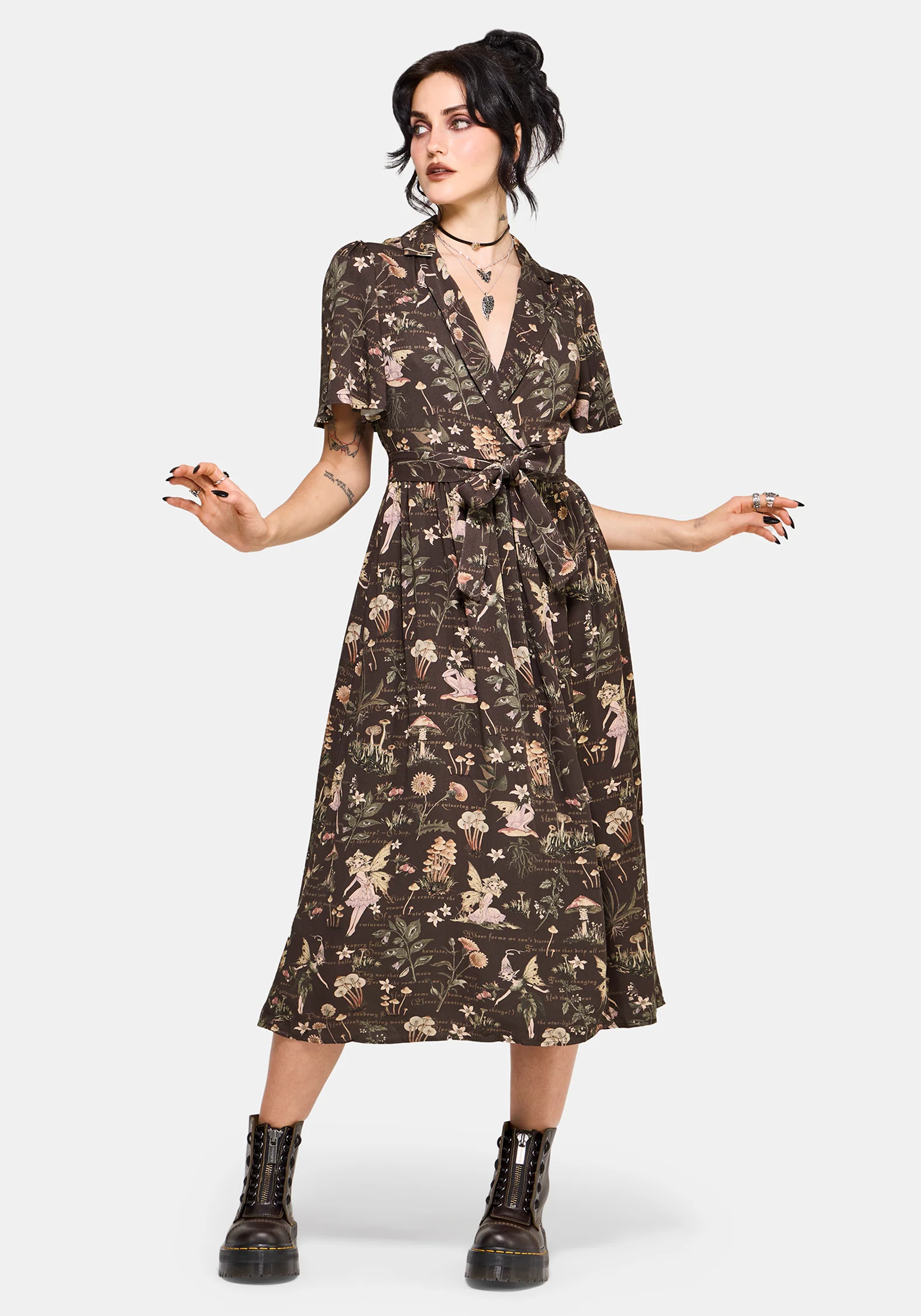 Faela Fairy Tie Waist Wrap Midi Dress - Image 5