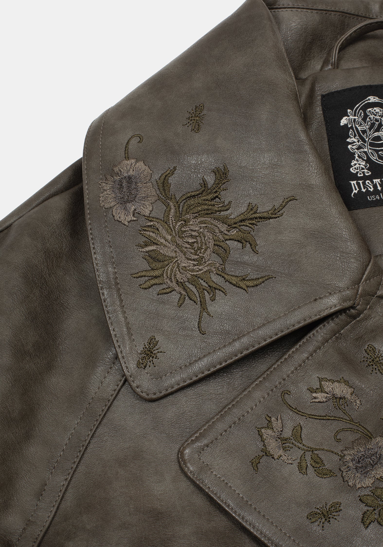Fleux Embroidered Cropped Faux Leather Trench Jacket - Image 2
