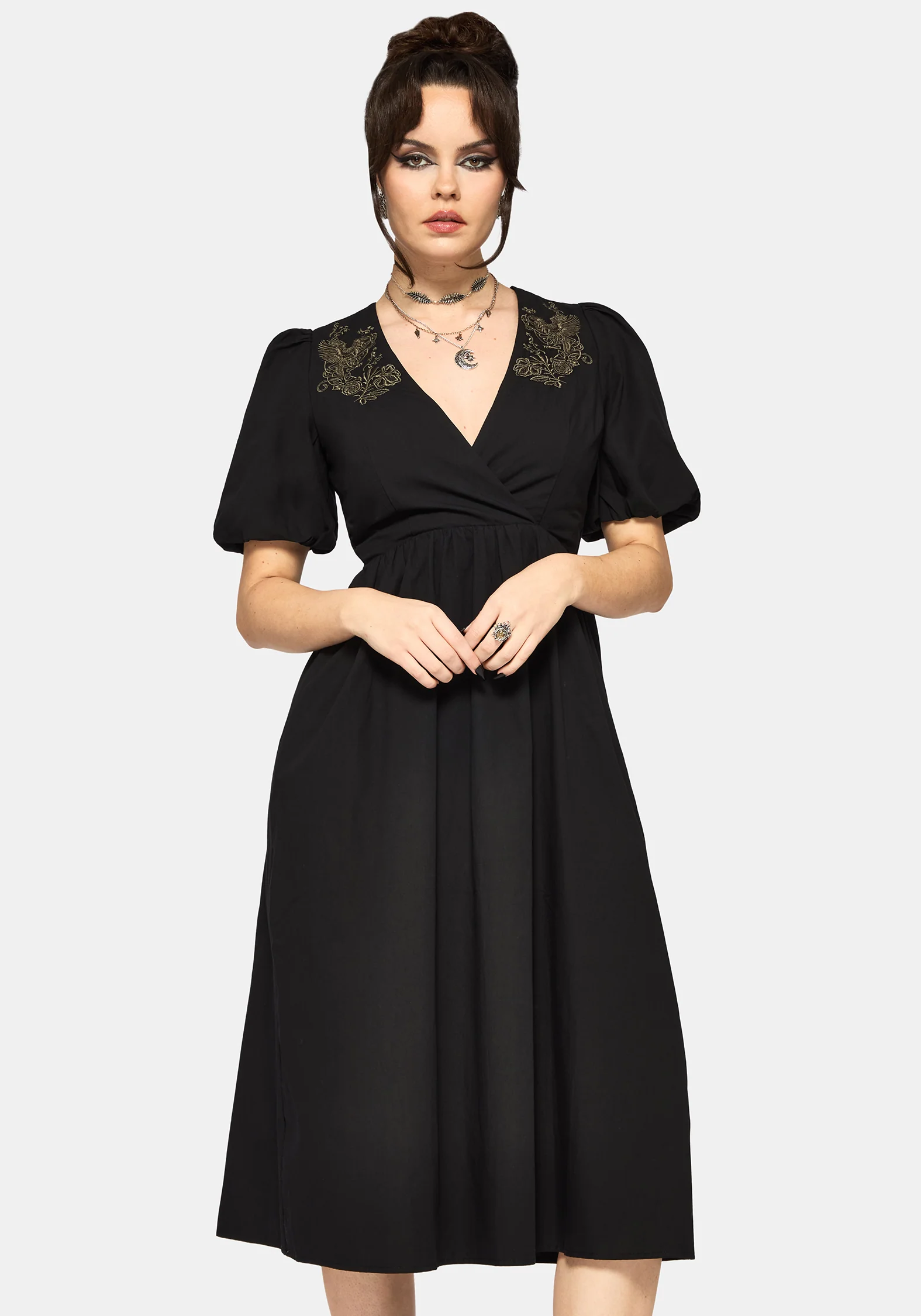 Fleux Phoenix Embroidered Wrap Midi Dress - Image 4