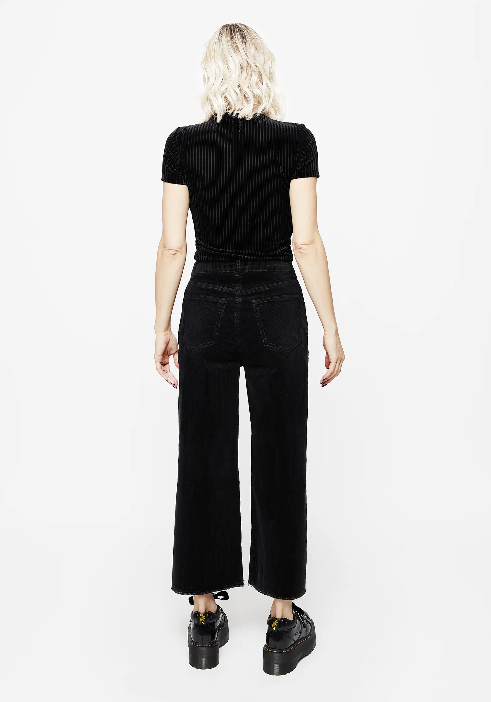 Foster Wide Leg Cord Crop Jeans - Black - Image 3