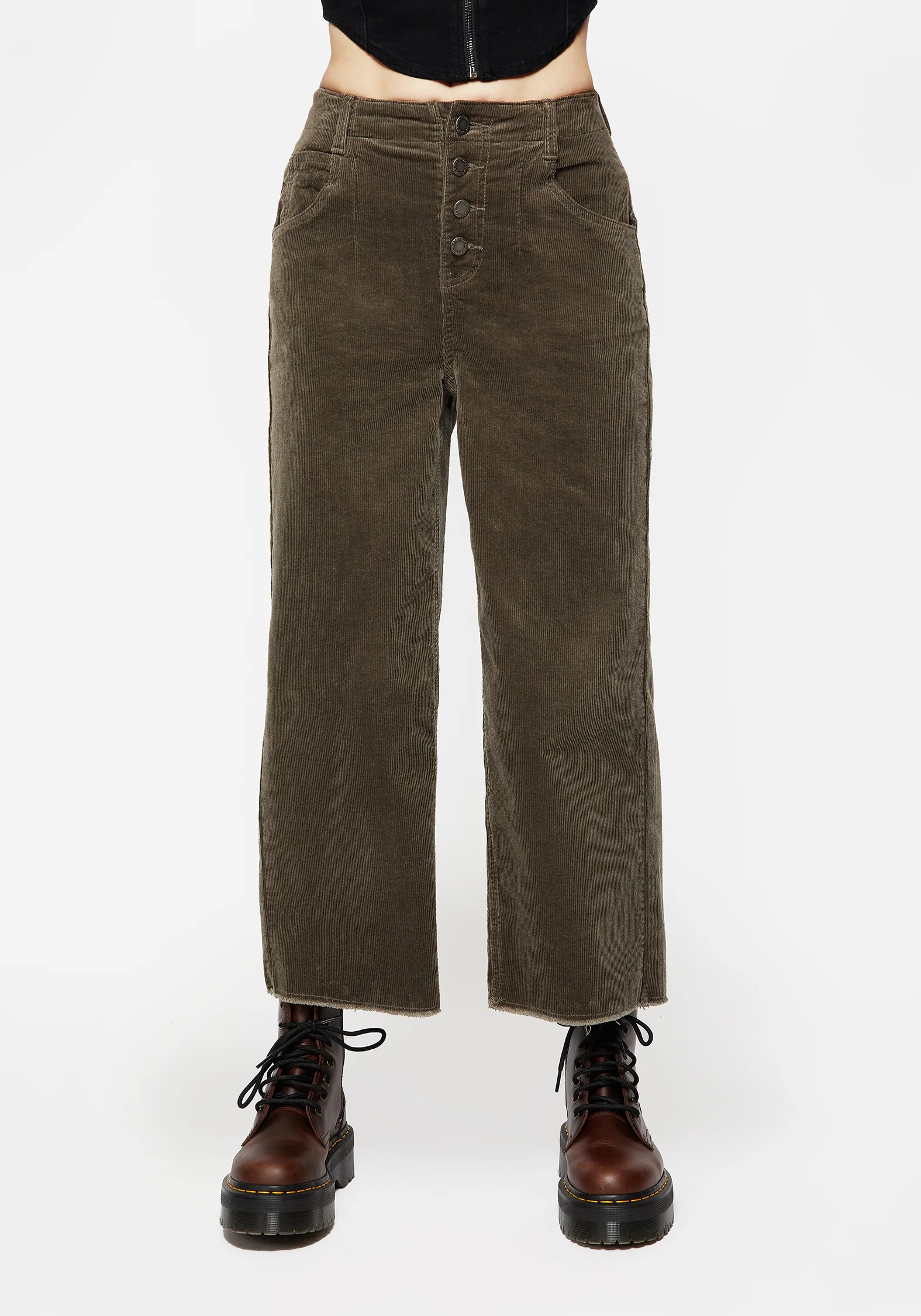 Foster Wide Leg Cord Crop Jeans - Green