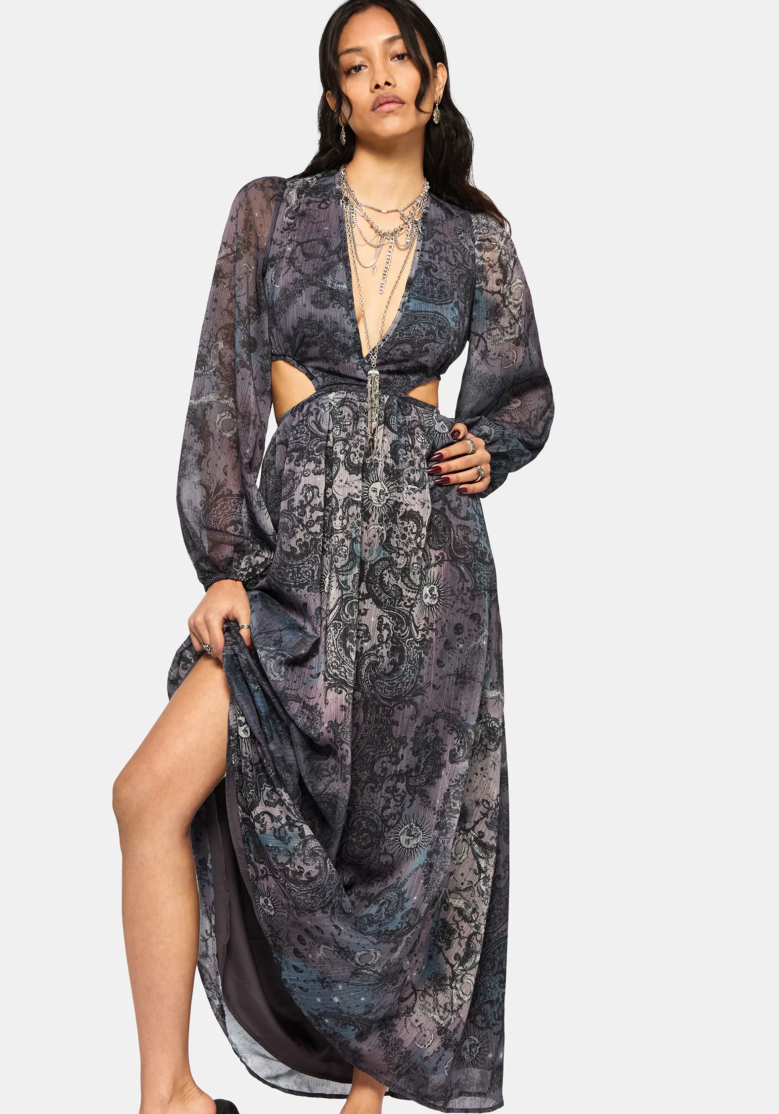 Gaia Celestial Print Chiffon Maxi Dress - Image 3