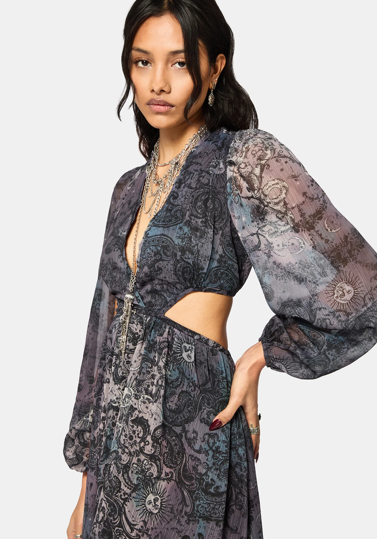 Gaia Celestial Print Chiffon Maxi Dress - Image 5