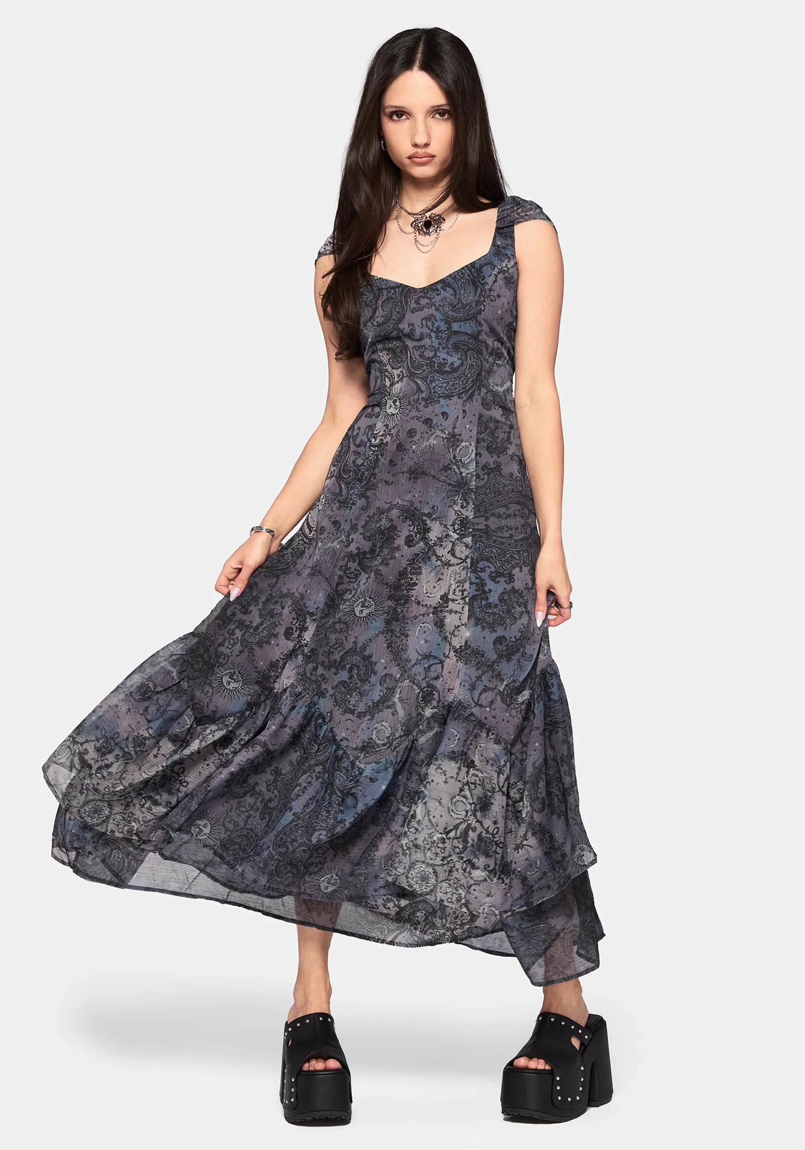 Gaia Celestial Print Chiffon Midaxi Dress