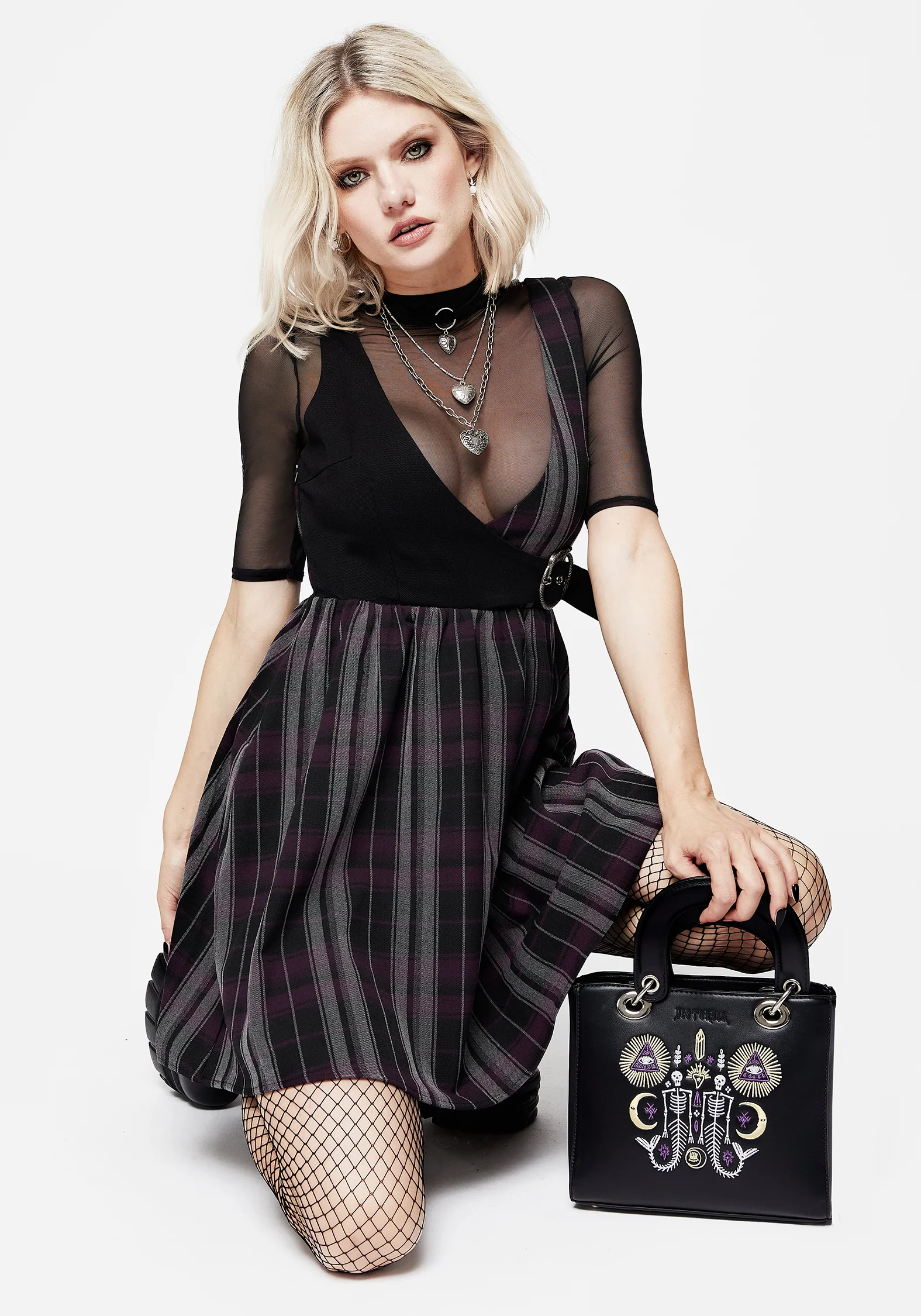 Gambit Check Wrap Suspender Mini Dress - Image 4