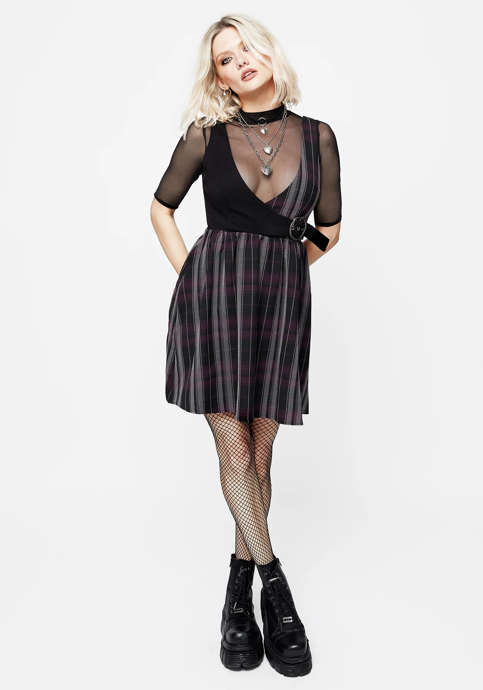 Gambit Check Wrap Suspender Mini Dress - Image 5