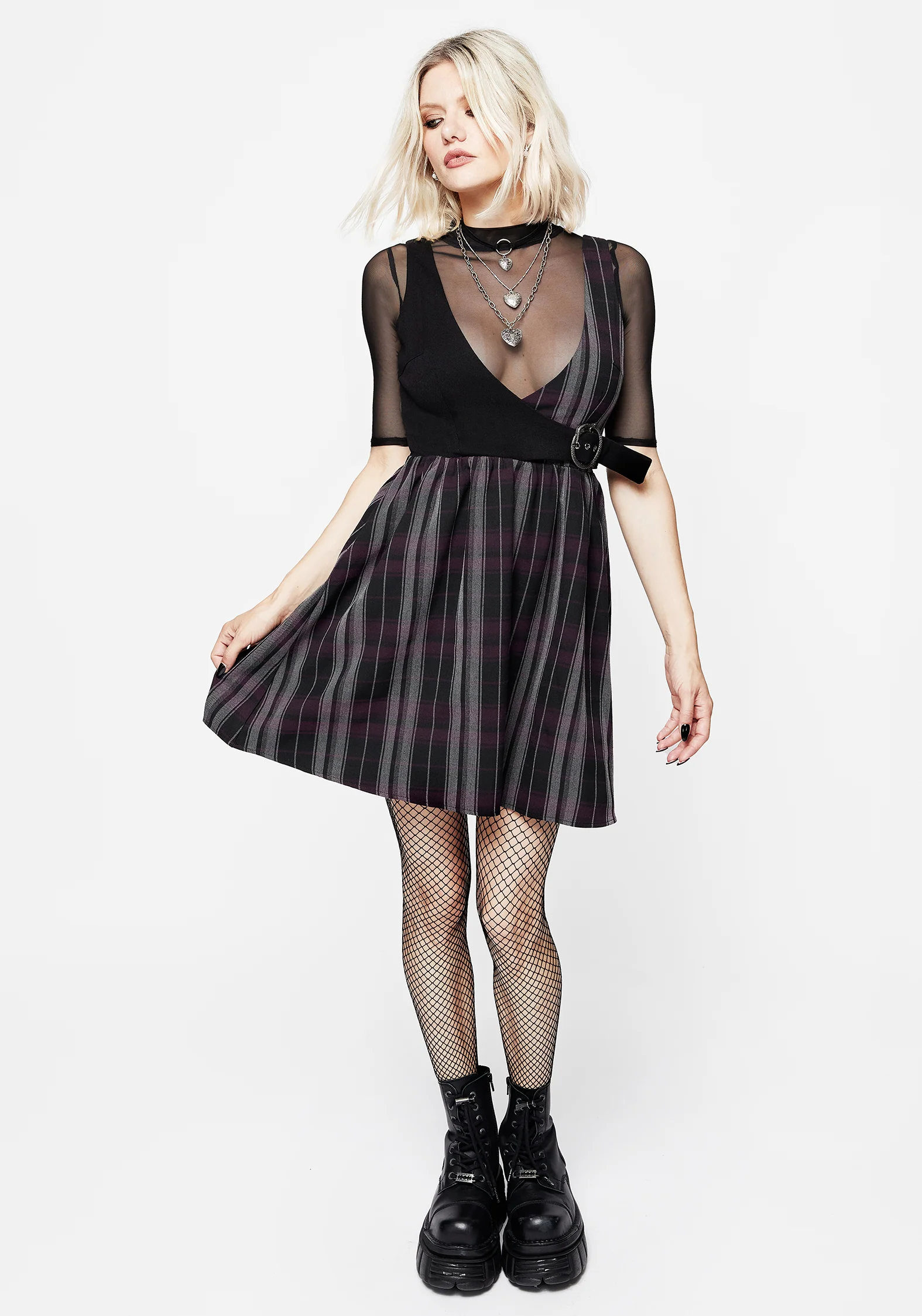 Gambit Check Wrap Suspender Mini Dress - Image 7