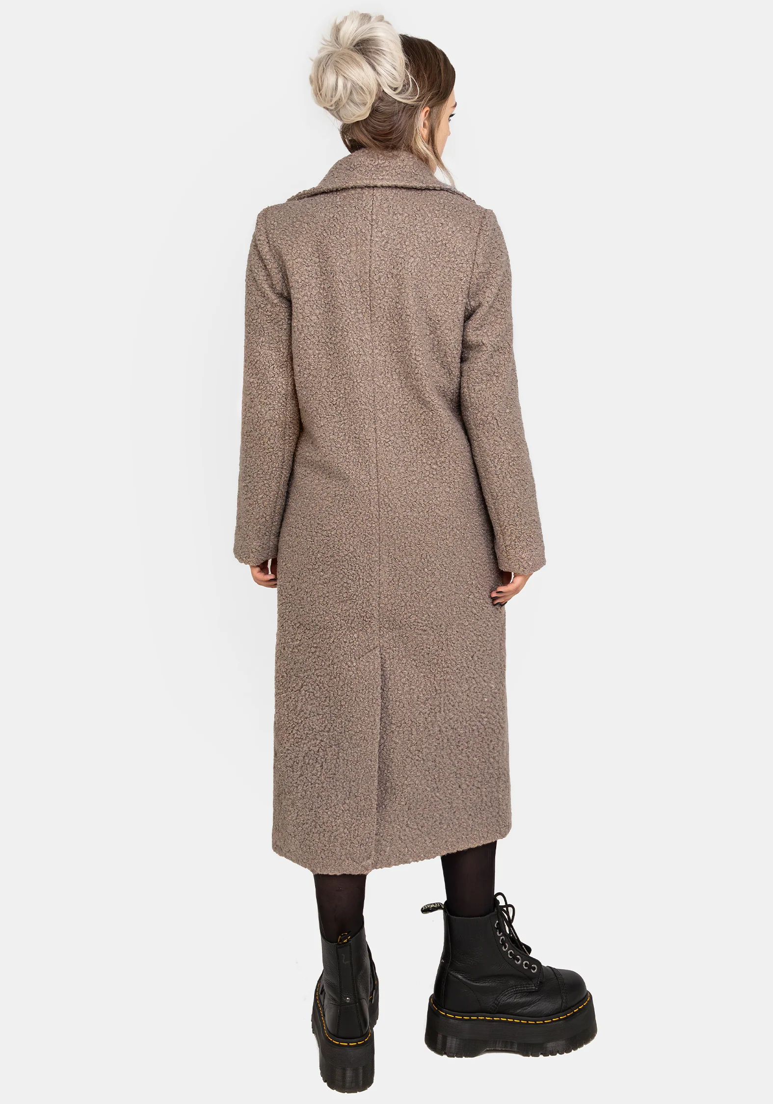 Gorgon Bouclé Longline Oversized Coat with Bee Brooch - Taupe - Image 3