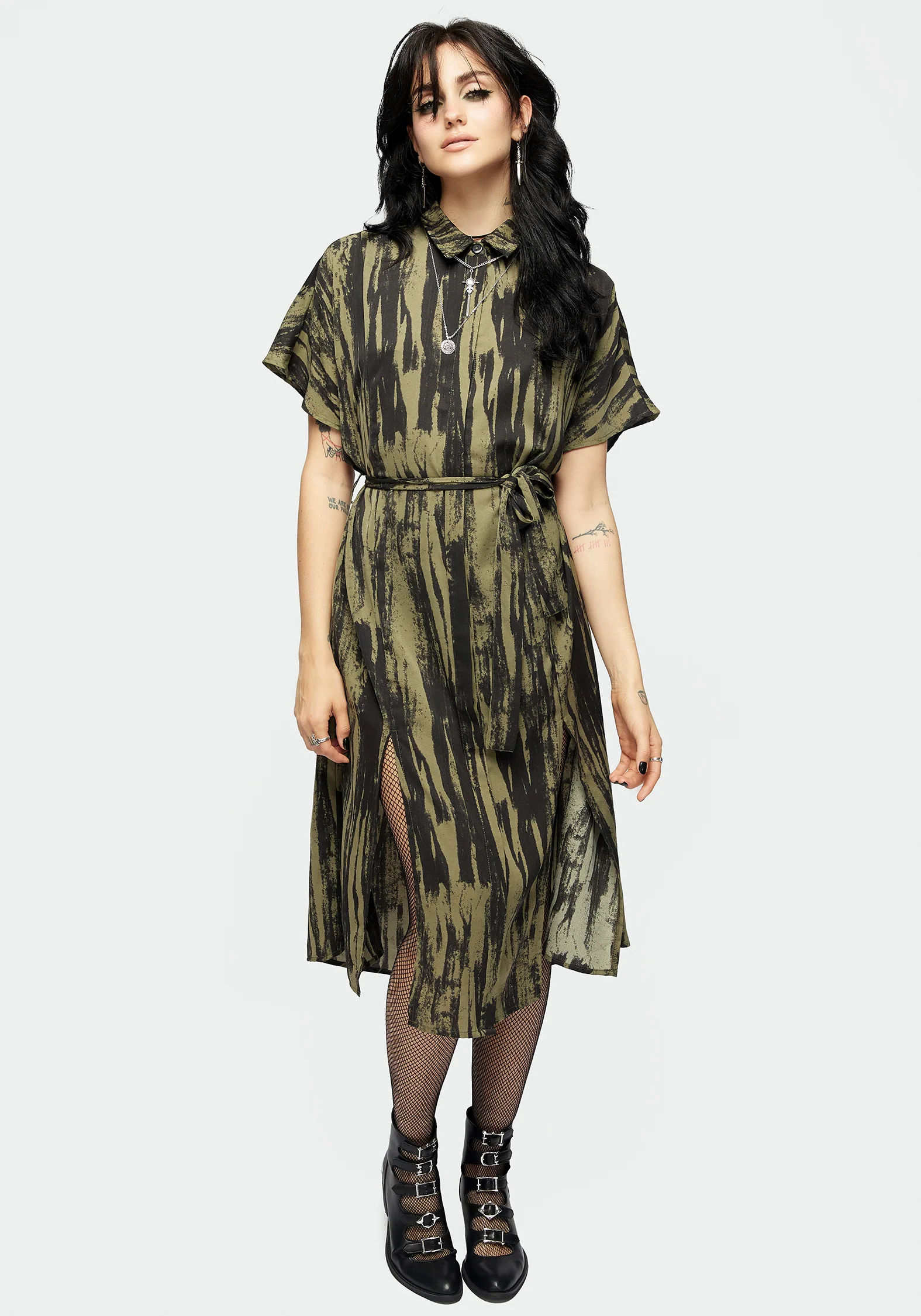 Hegemone Tie Waist Midi Shirt Dress - Image 5