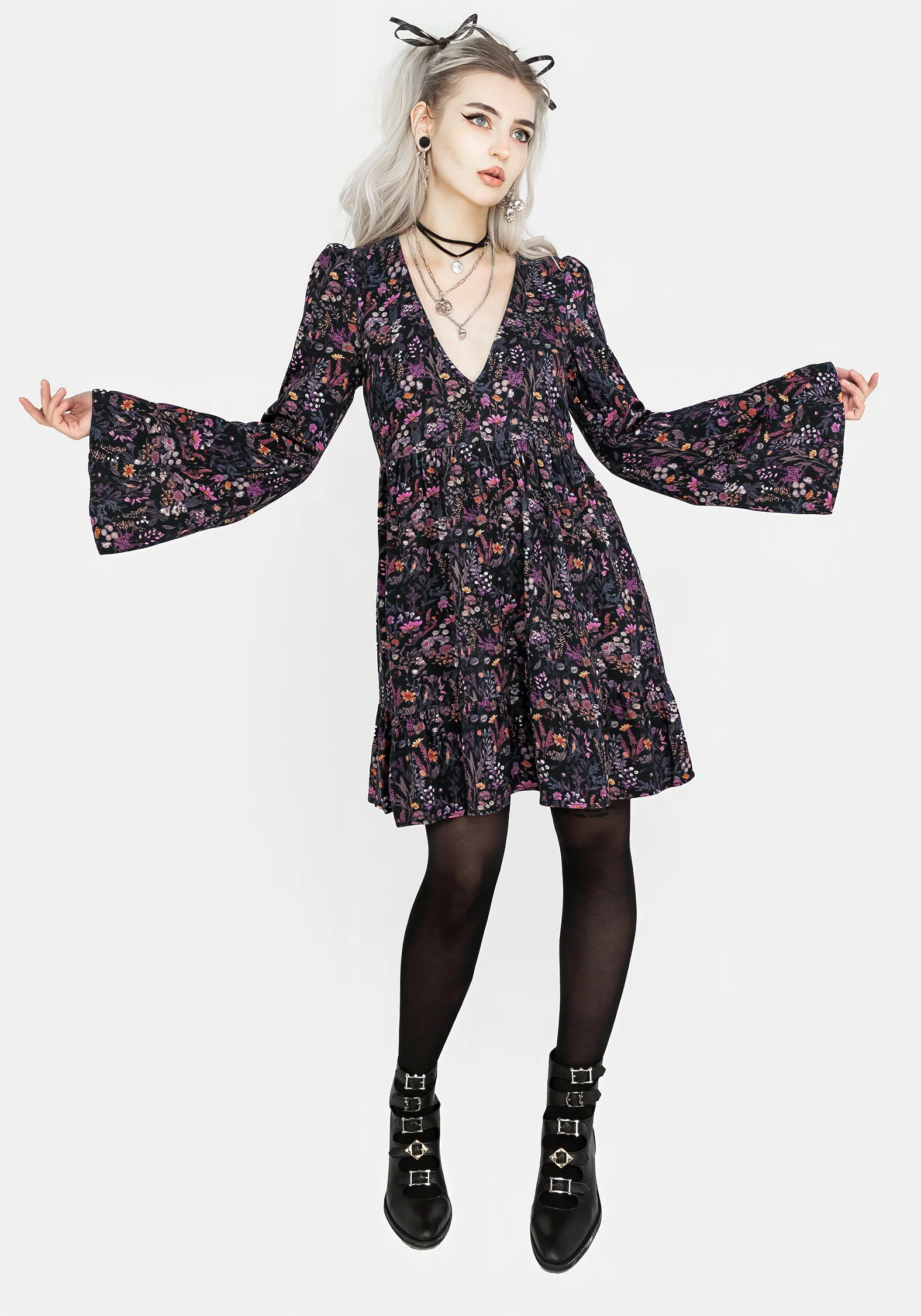Heliotrope Floral Mini Smock Dress - Image 4