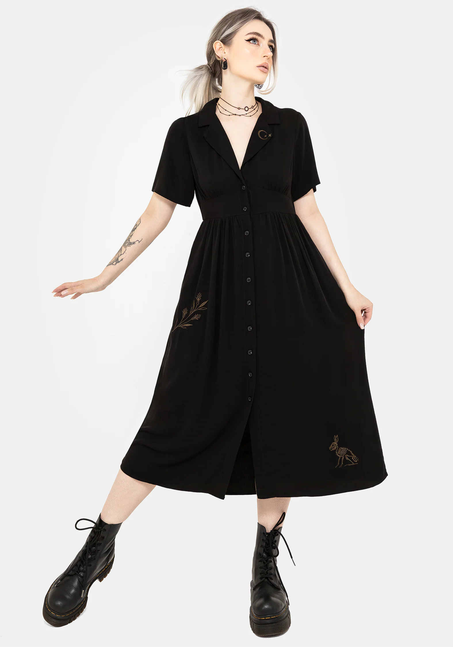 Hester Embroidered Button Up Midi Shirt Dress - Image 4