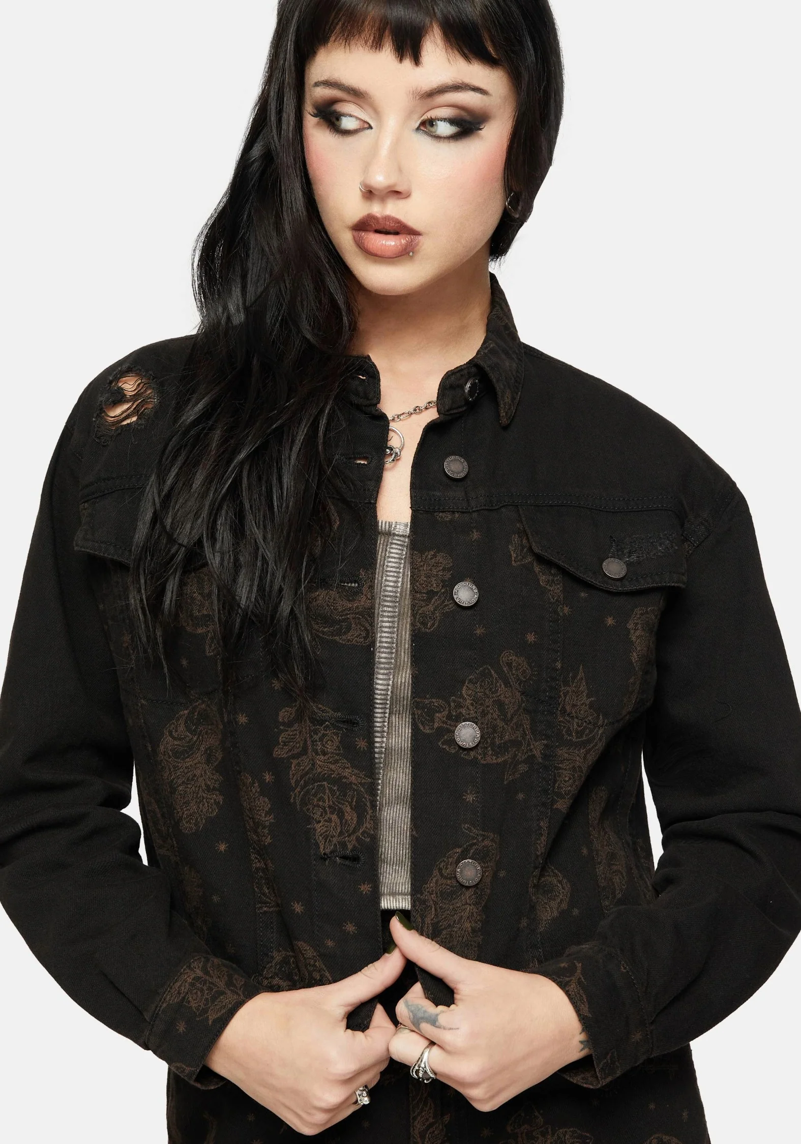 Hexborn Baba Yaga Printed Spliced Denim Jacket