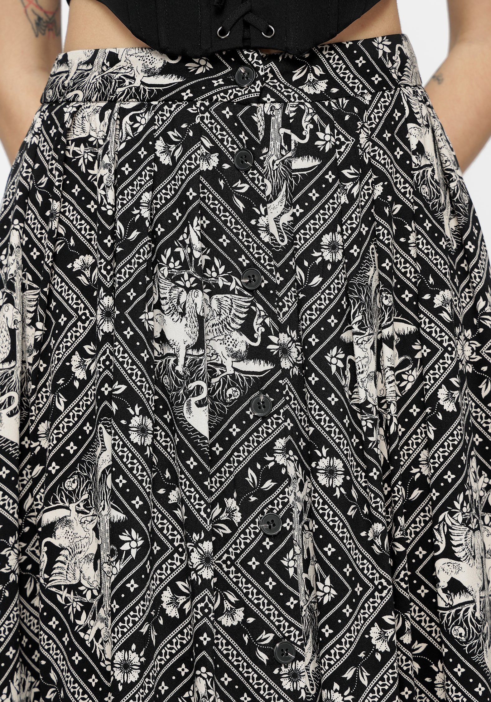Hexweave Print Button Down Pleated Midi Skirt - Image 3