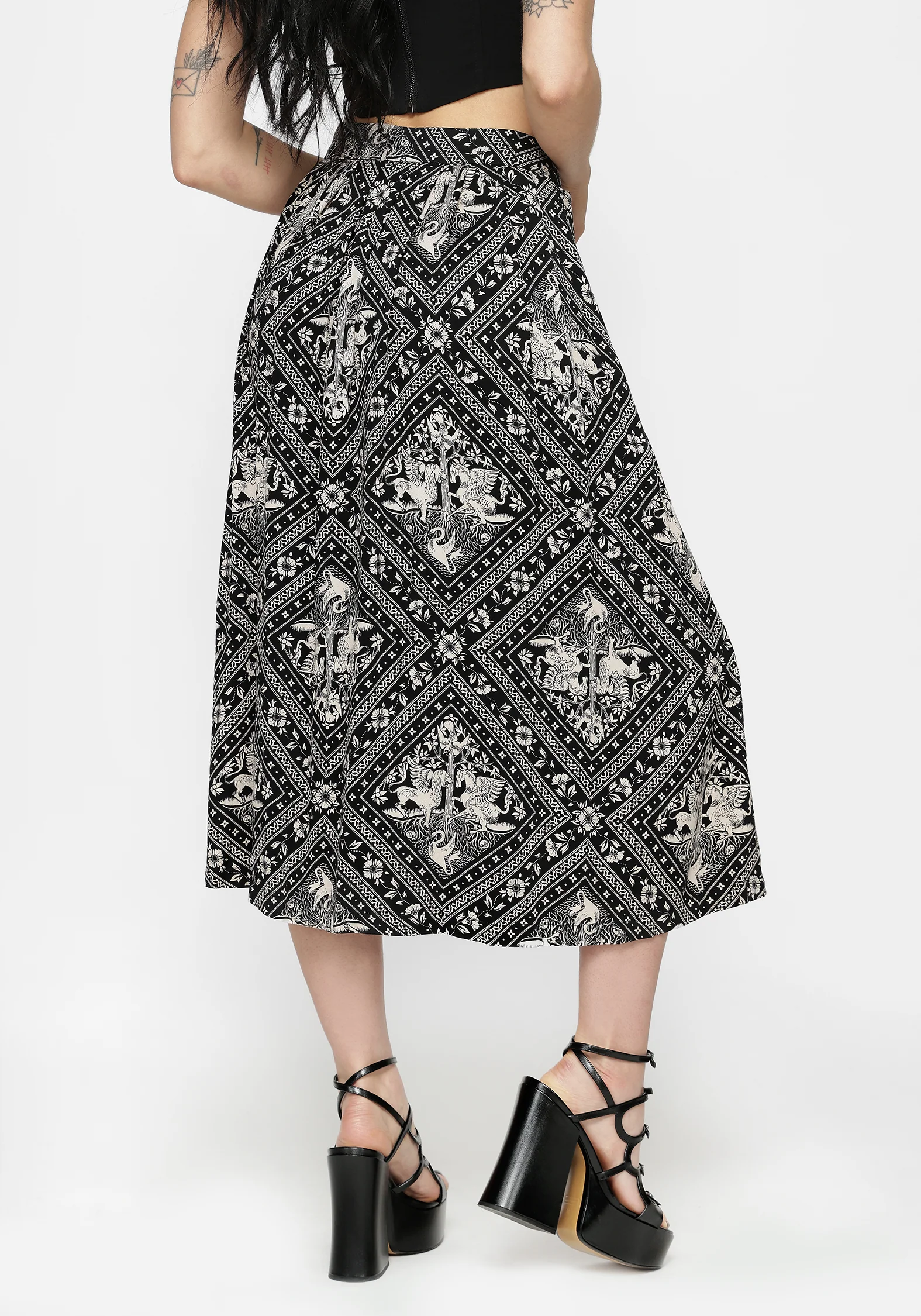 Hexweave Print Button Down Pleated Midi Skirt - Image 4