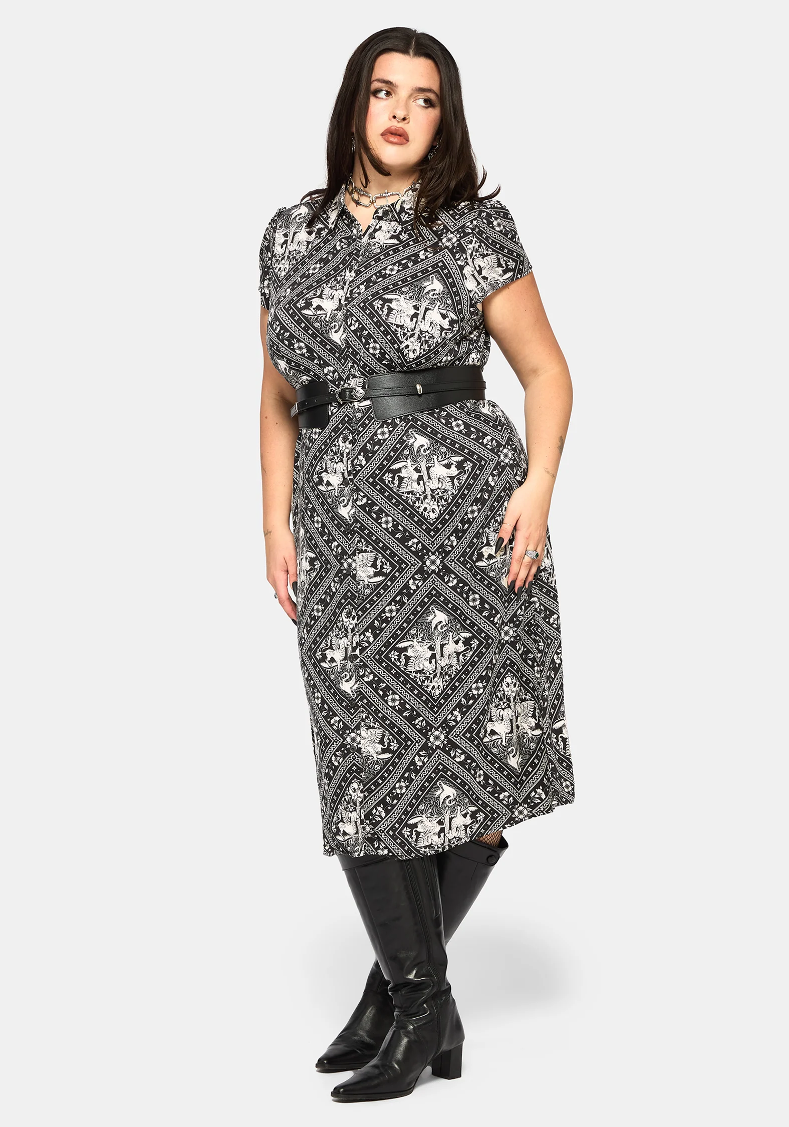 Hexweave Print Fitted Midi Shirt Dress - Image 10