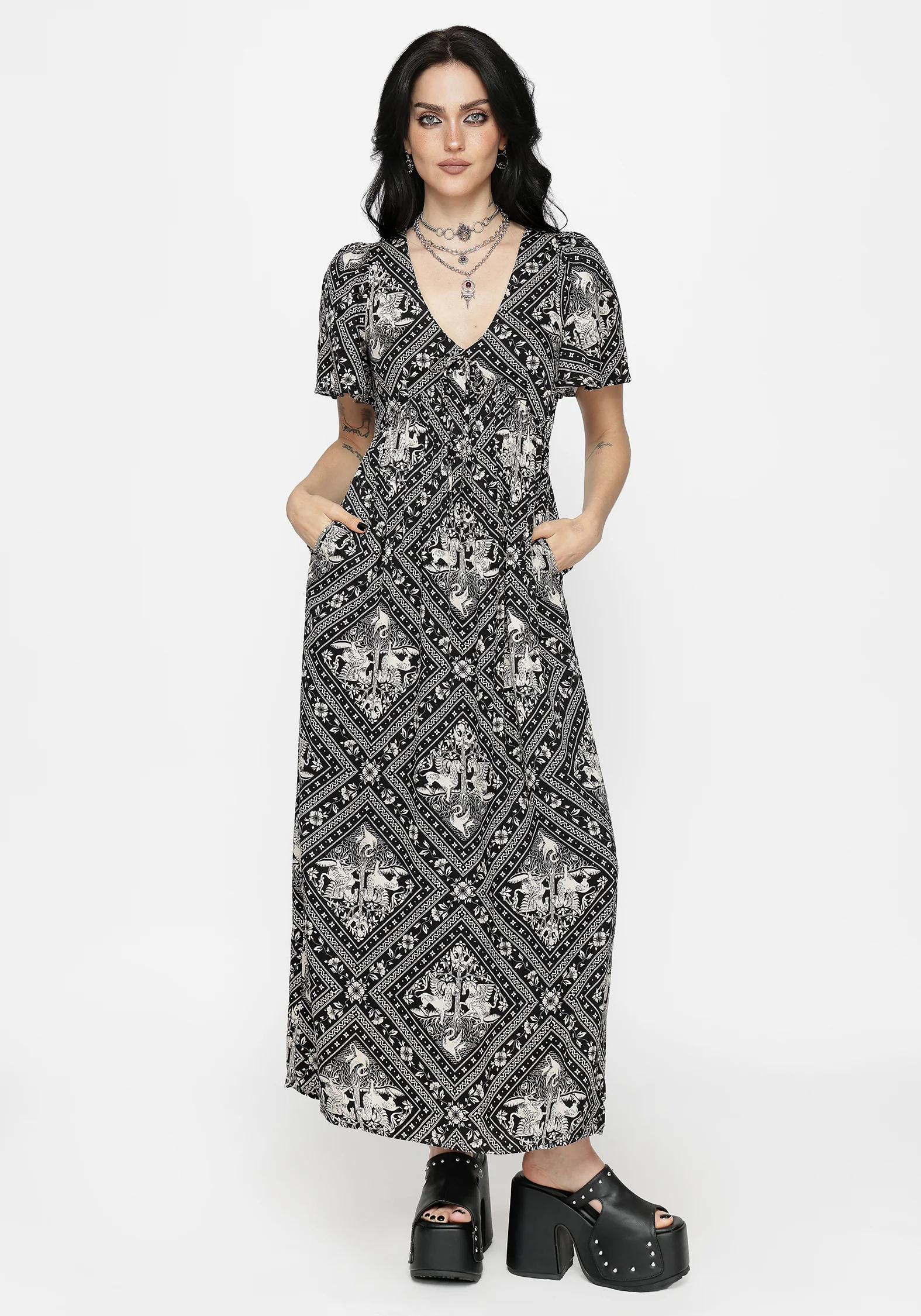 Hexweave Print Floaty Sleeve Maxi Dress - Image 5