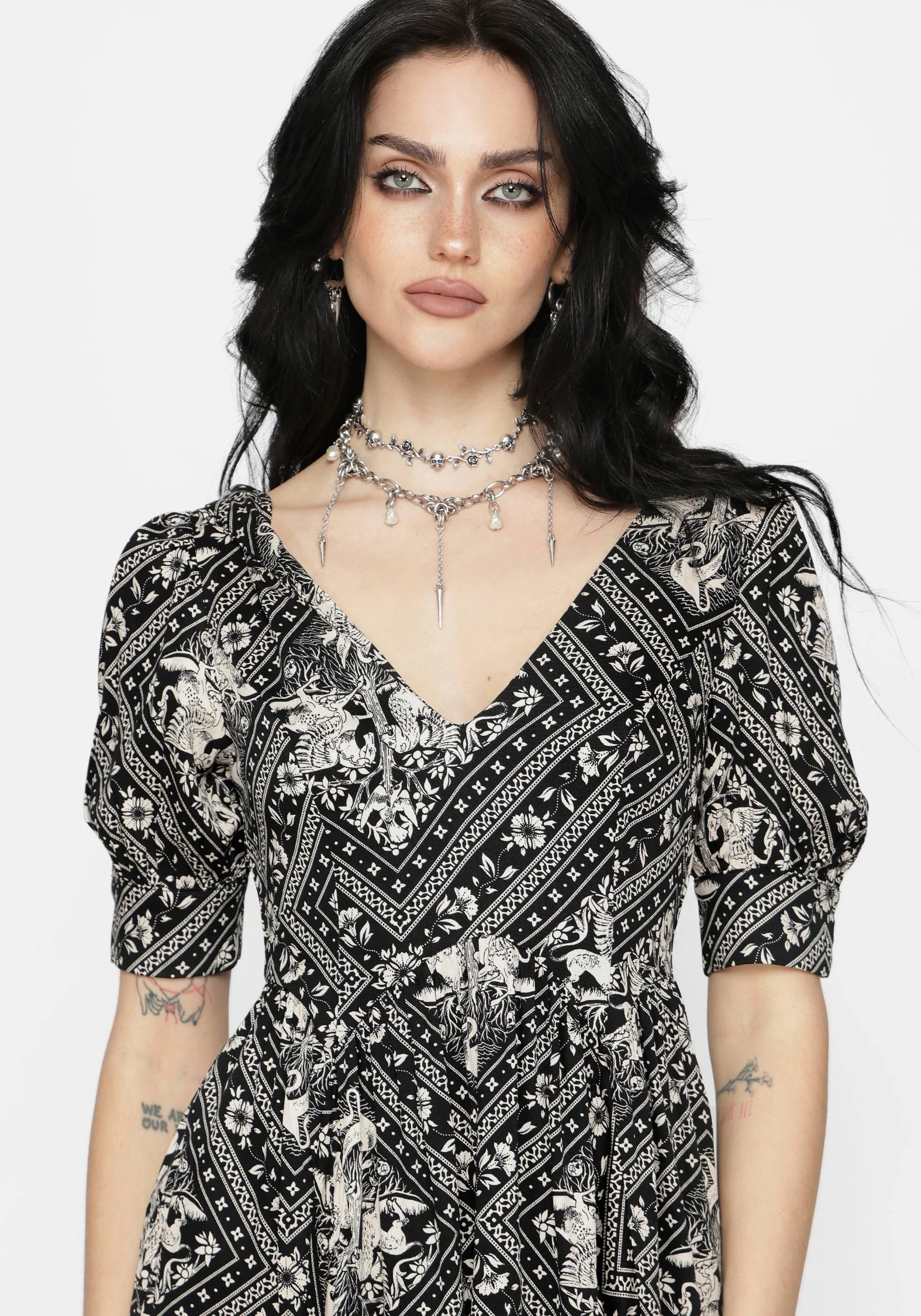 Hexweave Print V Neck Mini Dress - Image 5
