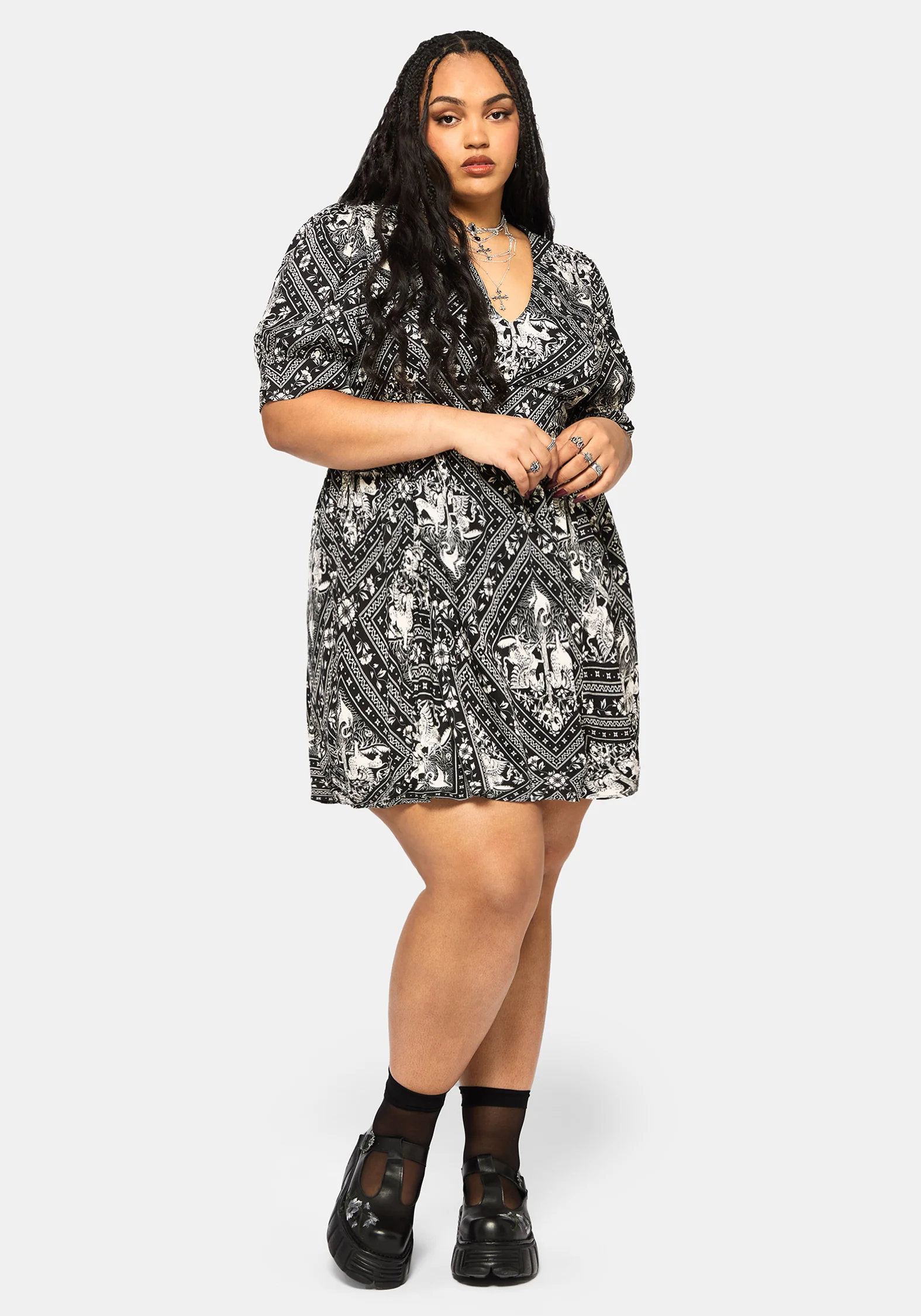 Hexweave Print V Neck Mini Dress - Image 7