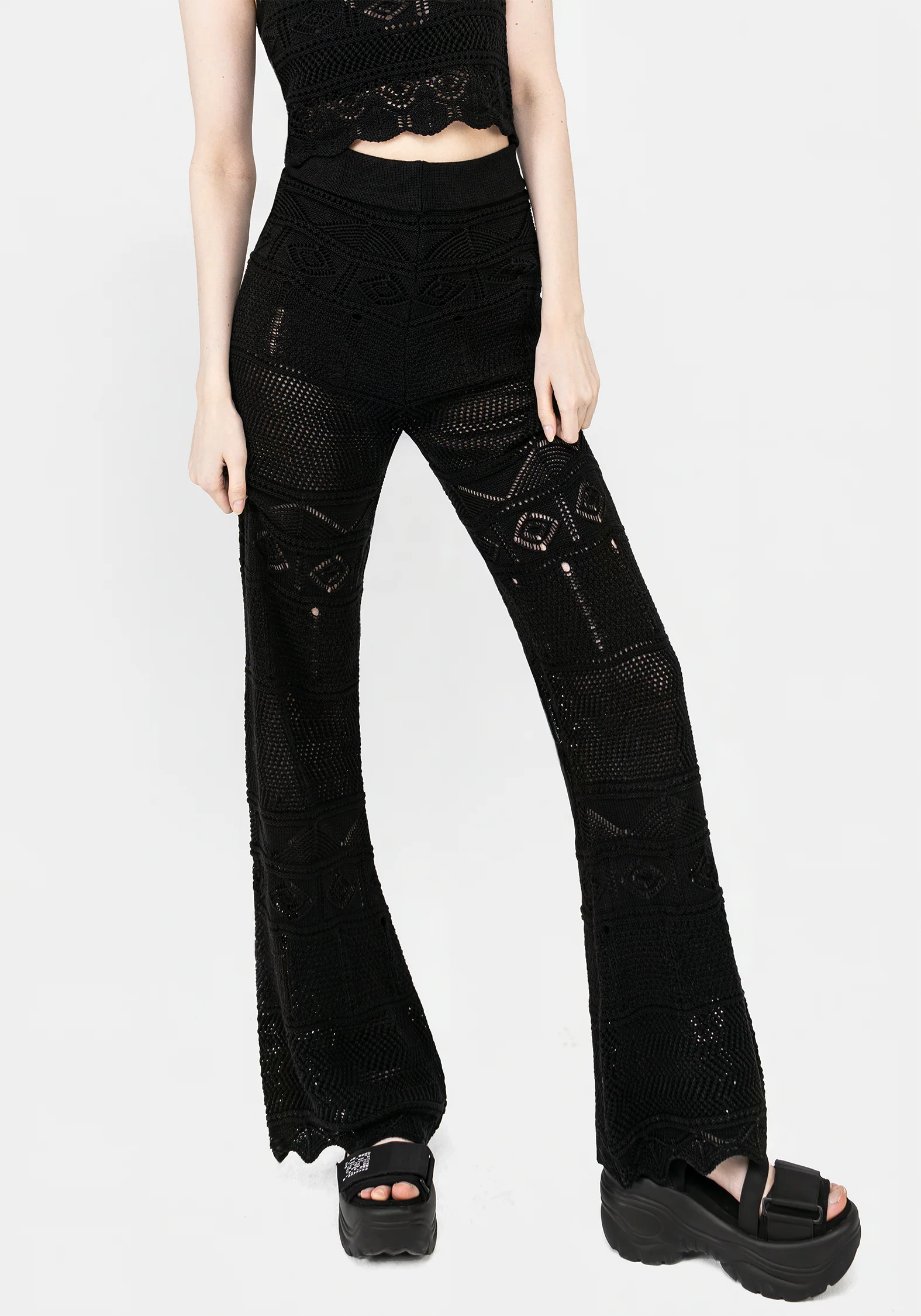 Hooked Pointelle Flare Trousers - Image 3
