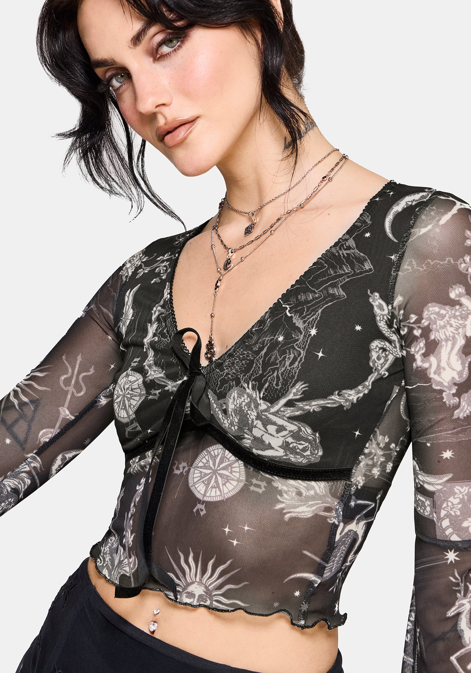 Isolde Medieval Map Velvet Mesh Mix Top - Image 2