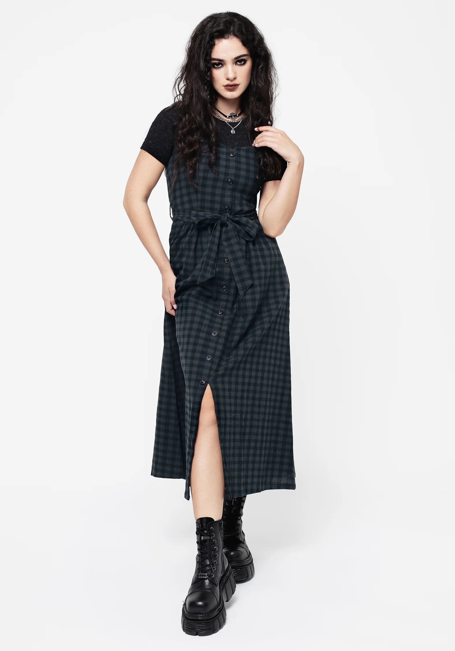 Jeannie Check Cotton Belted Apron Maxi Dress - Image 7