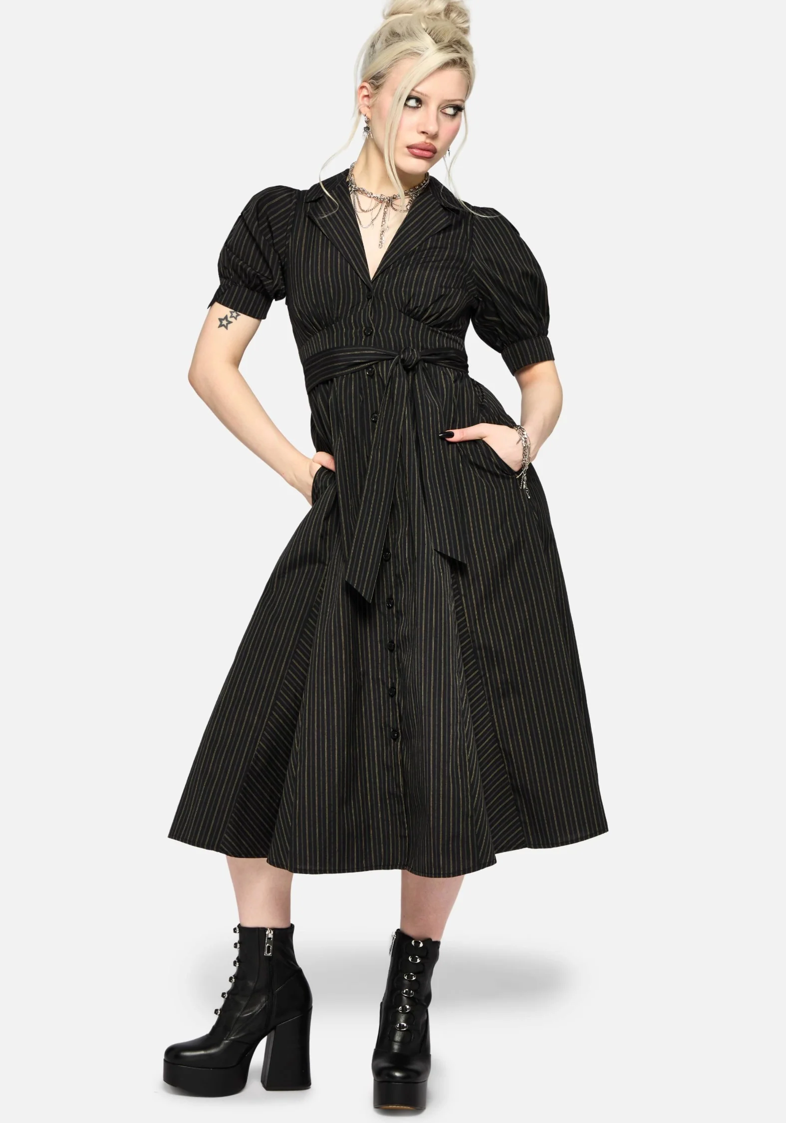 Jenna Stripe Cotton Tie Midi Dress