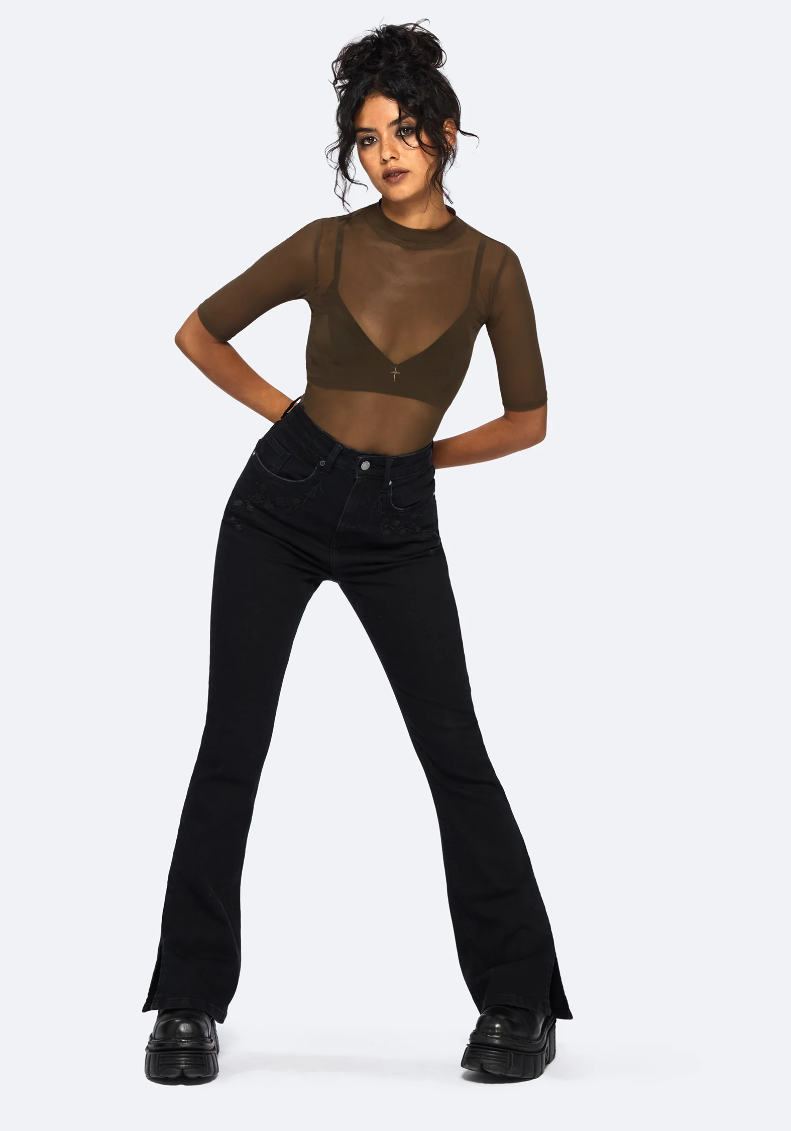 Jinx Mesh Short Sleeve Top - Khaki Green - Image 6