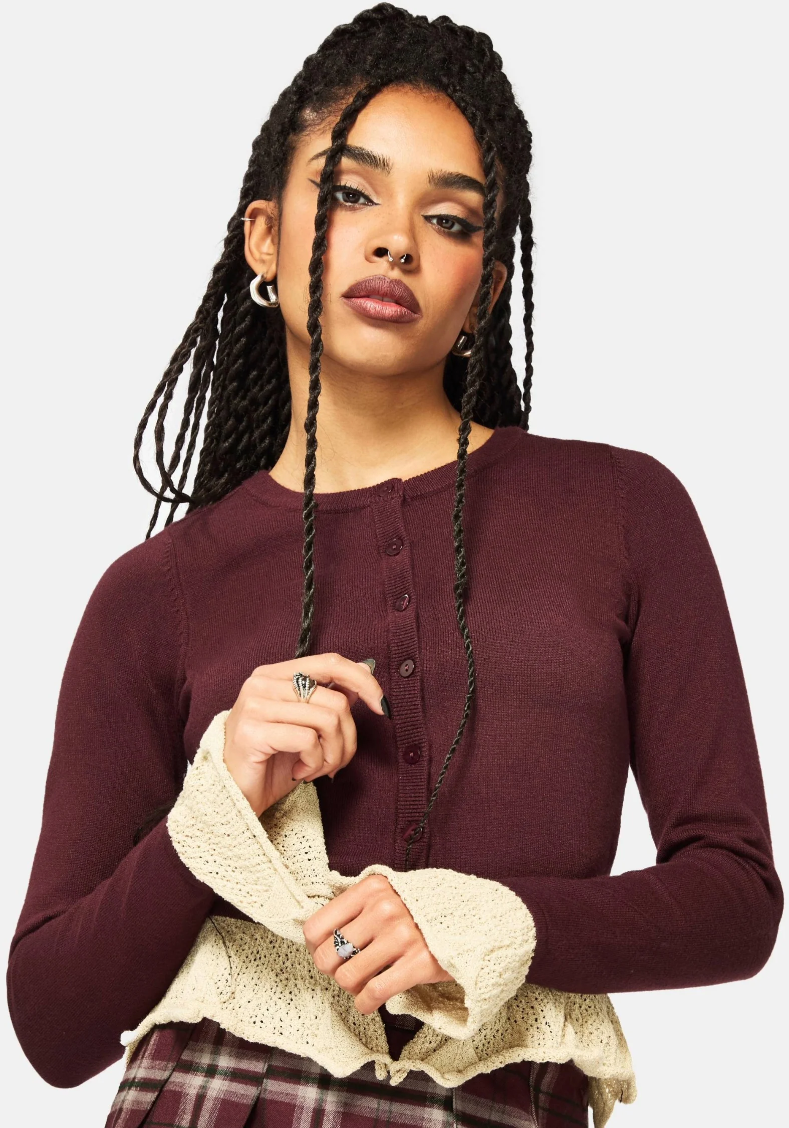 Kiera Pointelle Trim Knit Cardigan