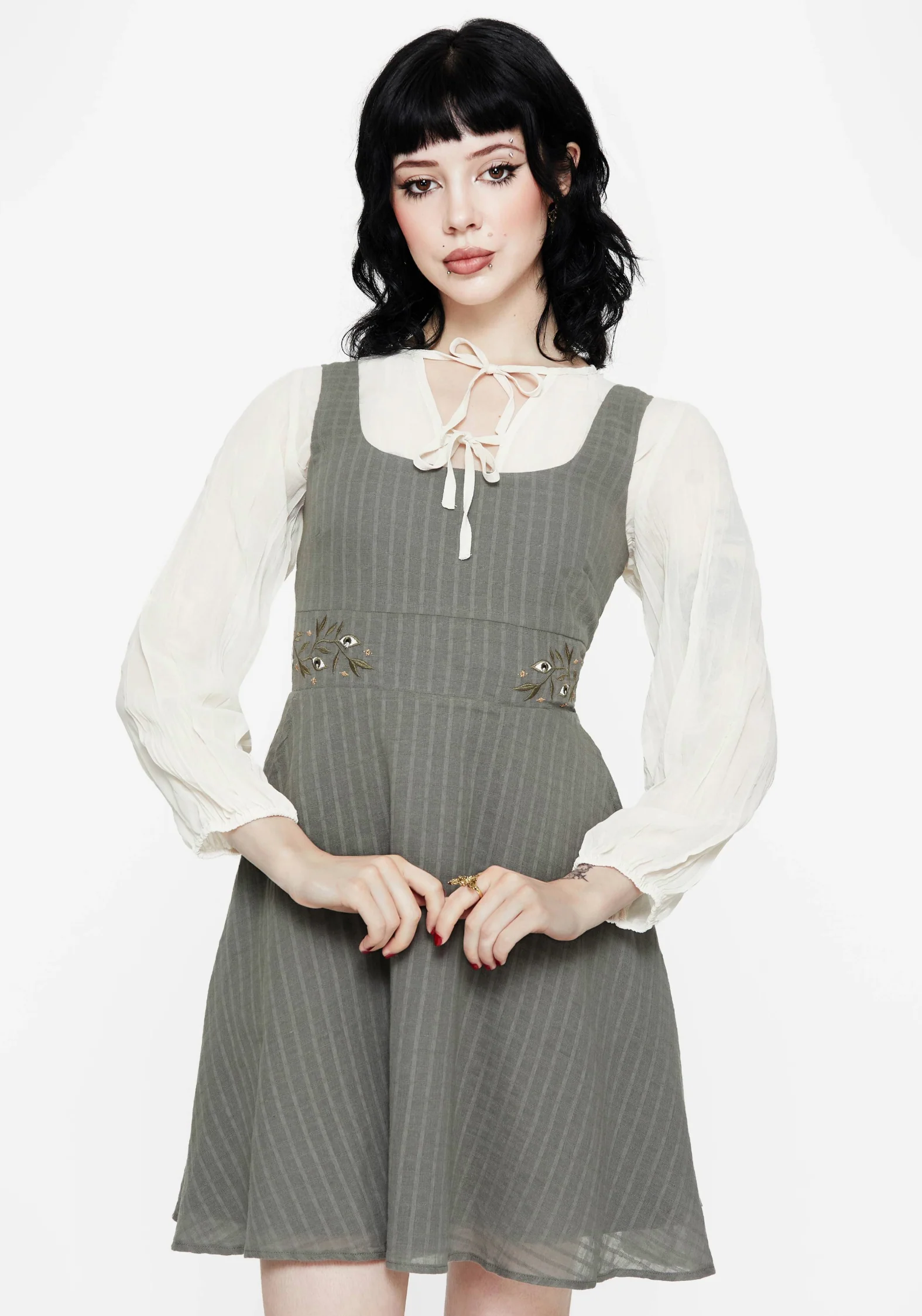 Koax Cotton Embroidered Pinafore Mini Dress - Image 4