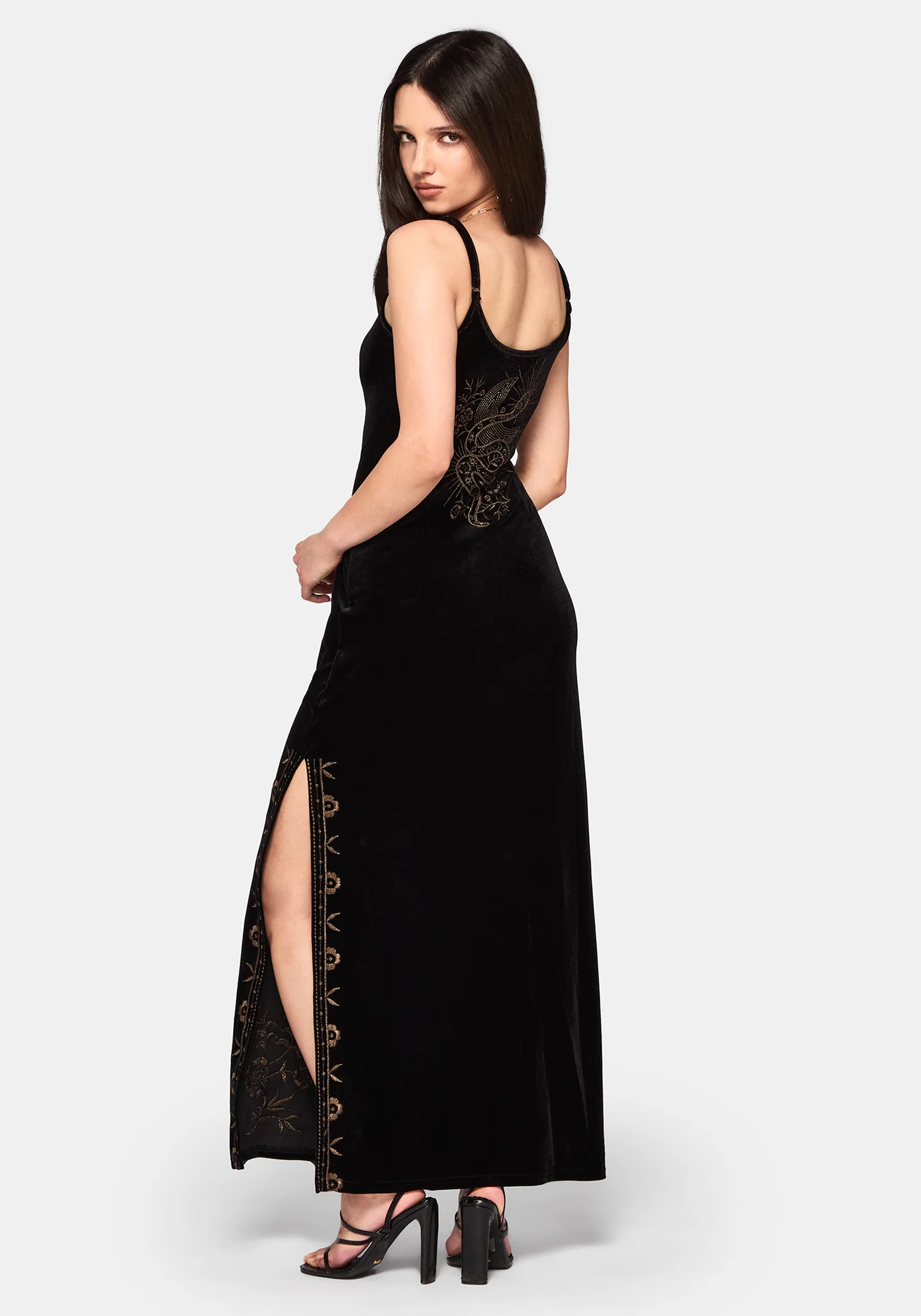 Kobra Embroidered Velour Maxi Slip Dress - Image 4