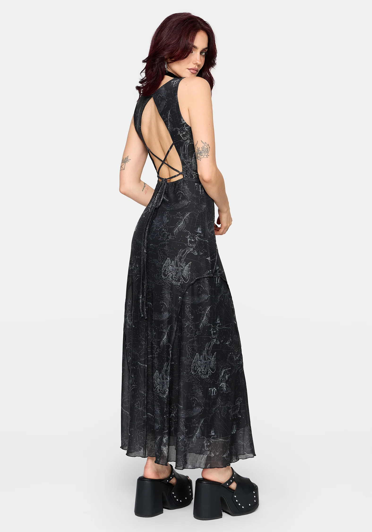 Kosmara Map Print Mesh Midaxi Dress - Image 3