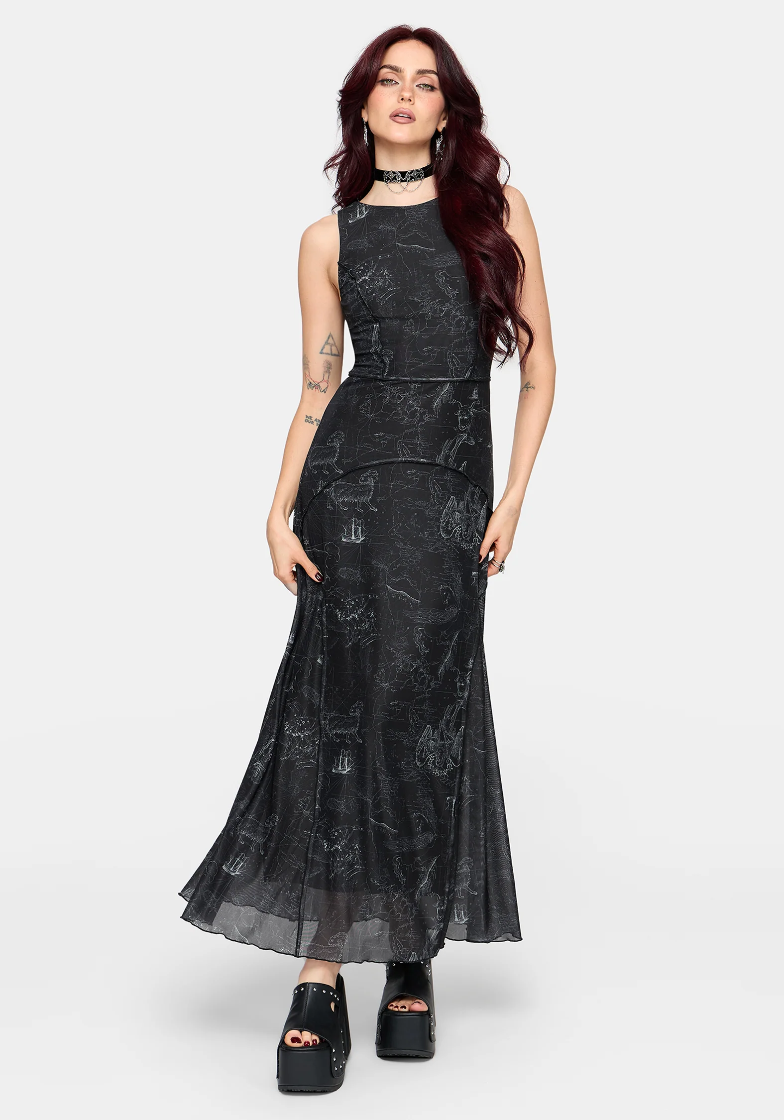 Kosmara Map Print Mesh Midaxi Dress - Image 5