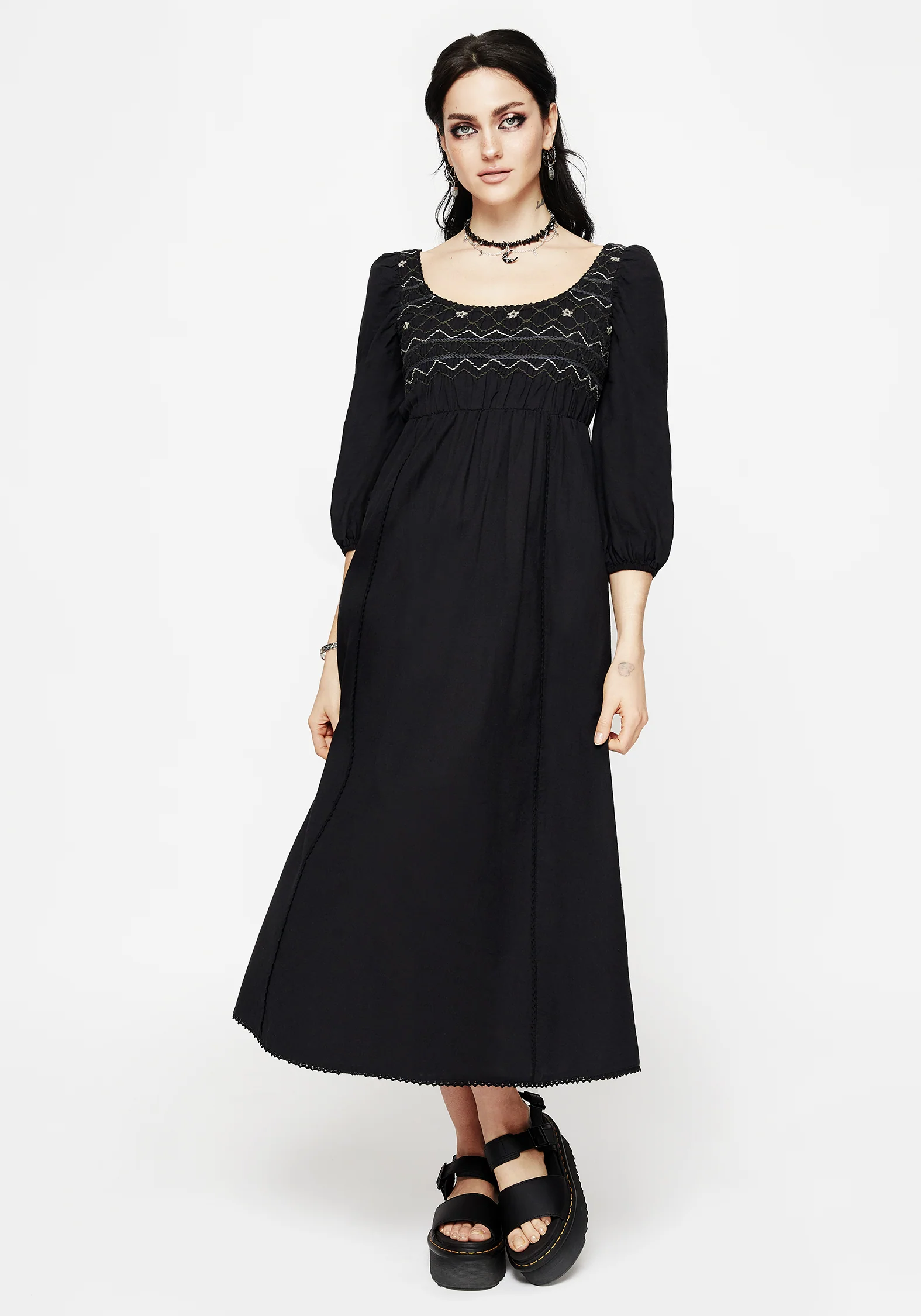Larissa Hand Embroidered Smocked Midaxi Dress