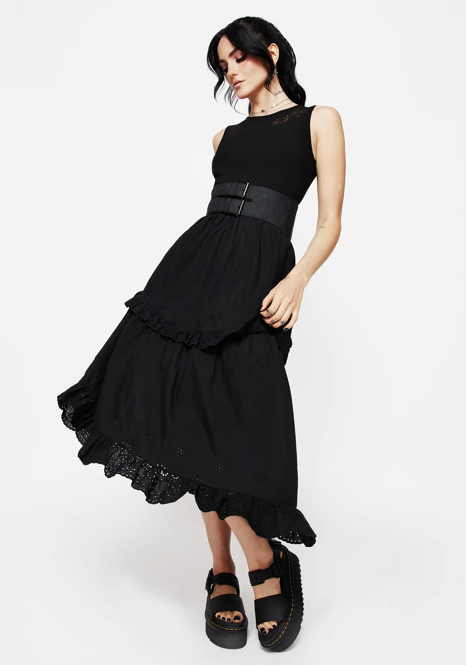 Laveau Embroidered Broderie Midi Dress